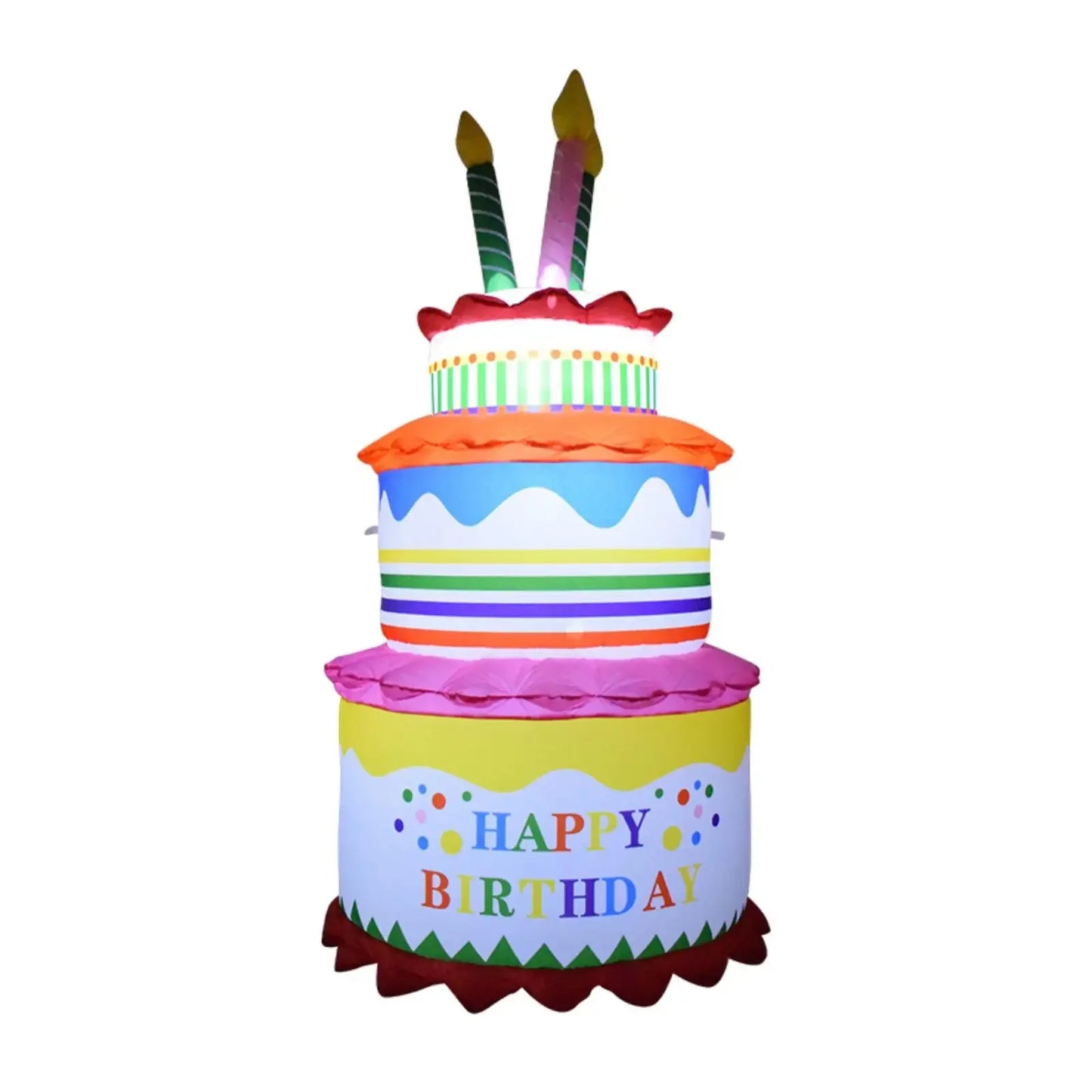 Inflatable Birthday Cake Outdoor Decorations with Candles LED Lighted Blow Up Happy Birthday Party Toys Home Garden Decorations