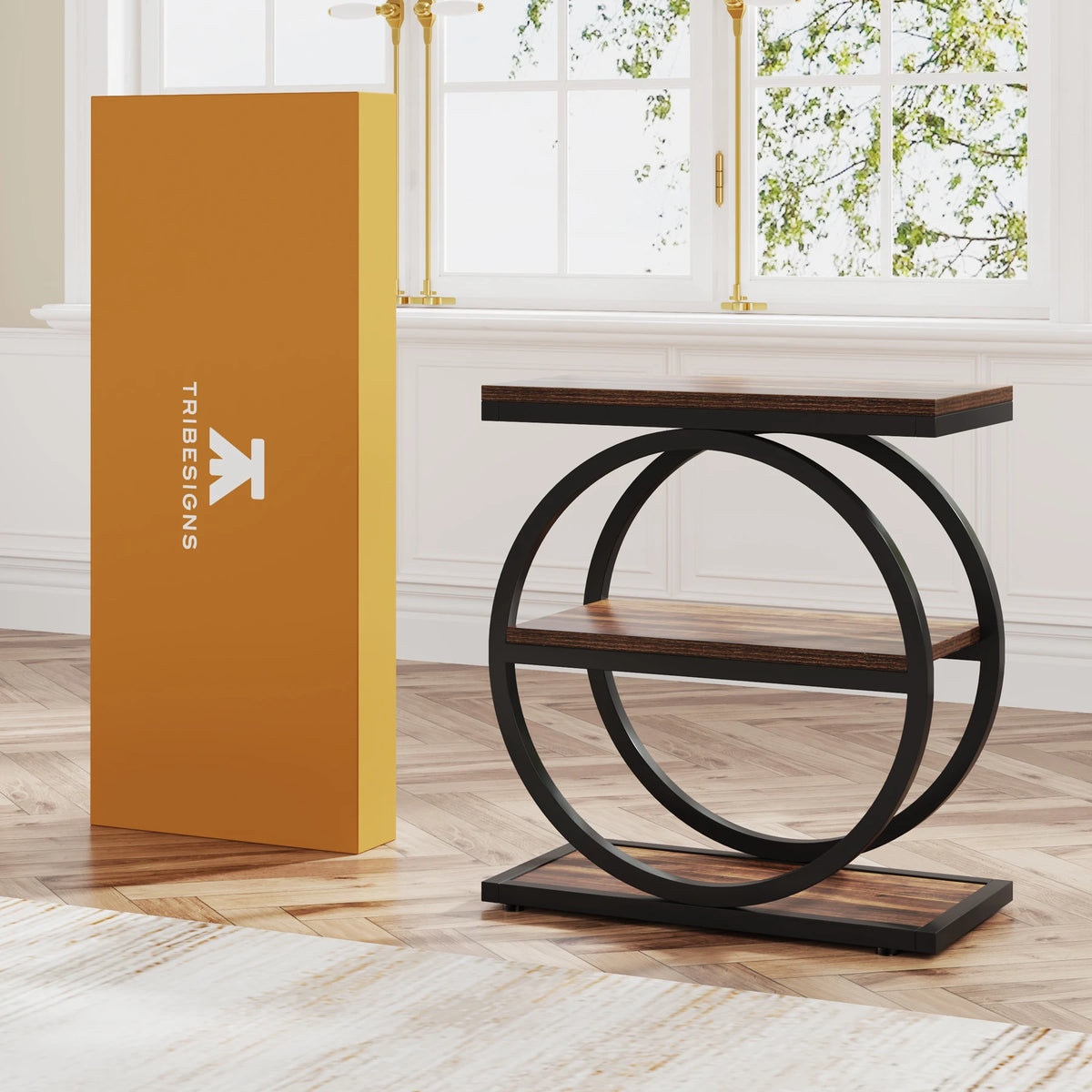 Tribesigns Industrial Narrow End Table With Three Storage Shelves