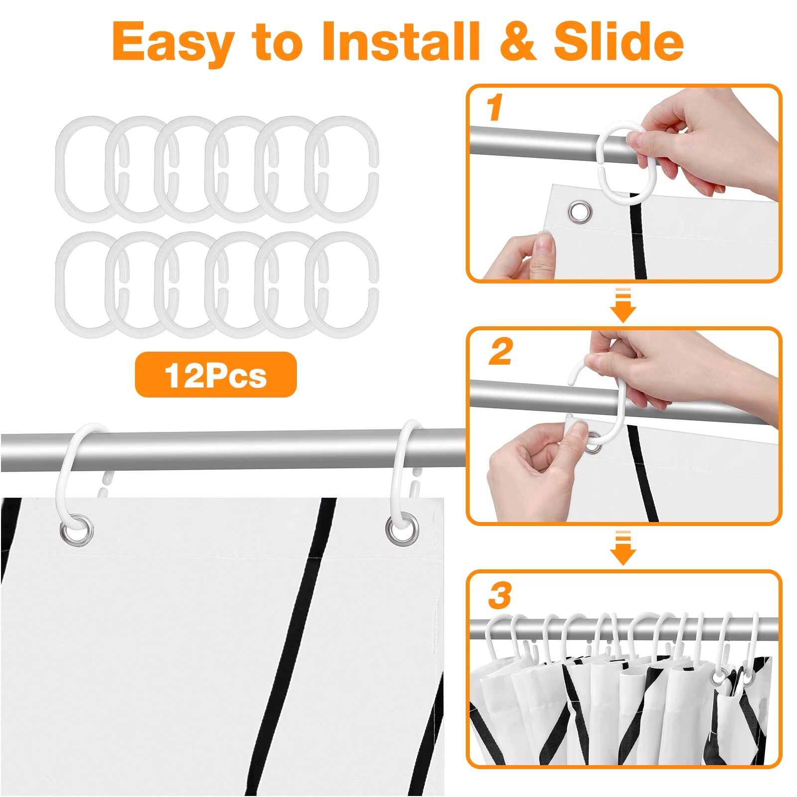 Striped Wavy Line Shower Curtain, Minimalist Waterproof Polyester Fabric Shower Curtain Set with 12 Hooks, Bathroom Decorative