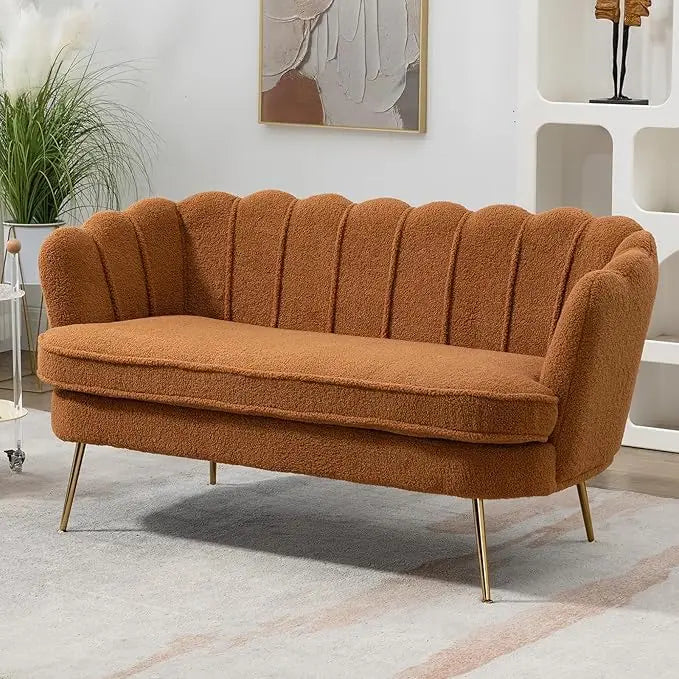59" Chenille Upholstered Loveseat with Gold Metal Legs Petal Design Modern Mini Sofa for Bedroom Apartment, Customized