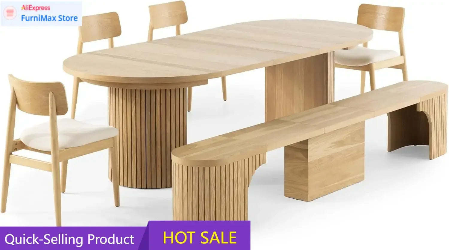 Table Expandable Round Dining Table Set for 4 to 8, Modern Dining Table and Chairs Set of 4 with Bench, Extendable Dining Room