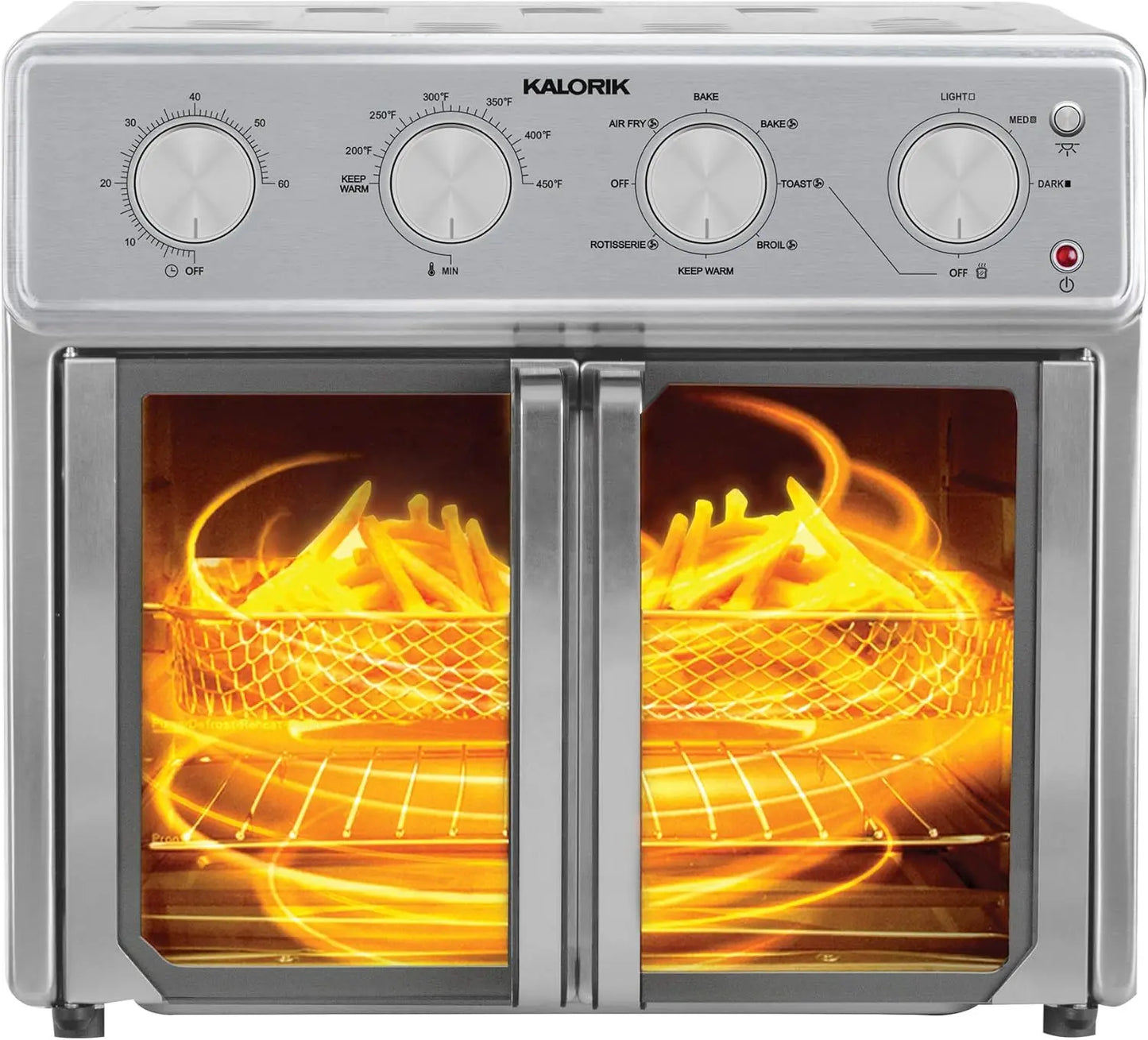 MAXX 26 Qt Air Fryer Oven, 9-in-1 Stainless Steel Toaster Oven with Glass Doors, 1700W, Includes 7 Accessories