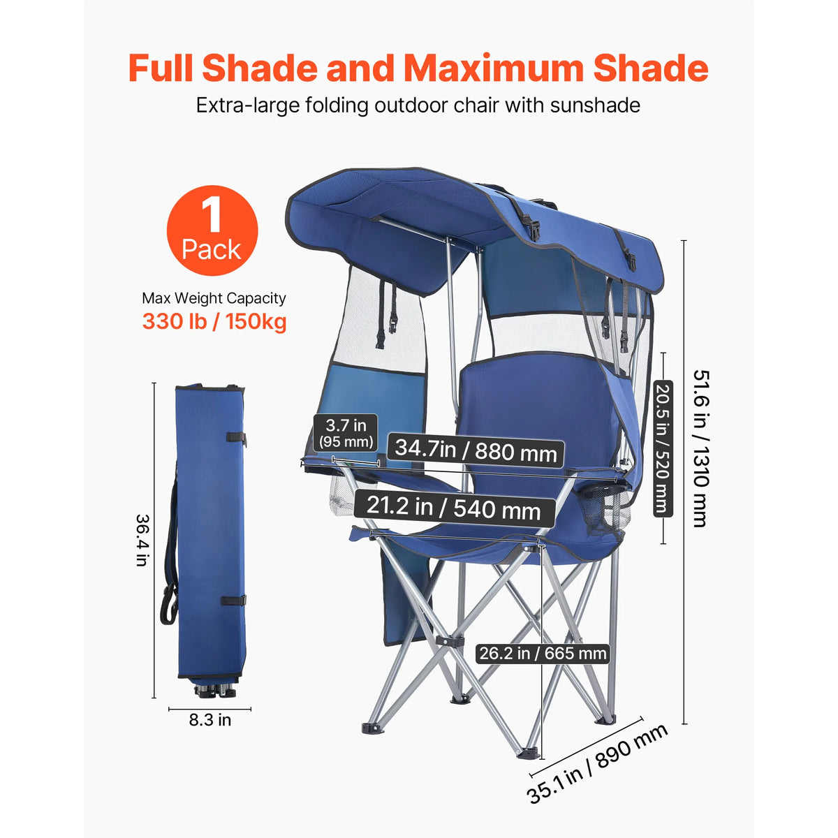SucceBuy Camping Chair With Canopy Shade And Cup Holders
