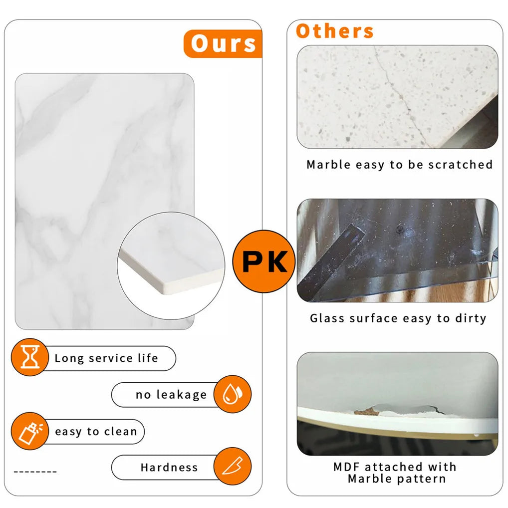 Modern Minimalist Marble Stone Side Table With Sturdy Metal Frame