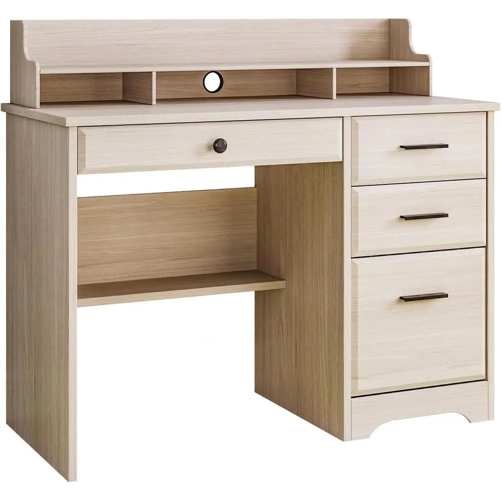 Computer Writing Desk with Drawers, File Cabinet and Monitor Stand