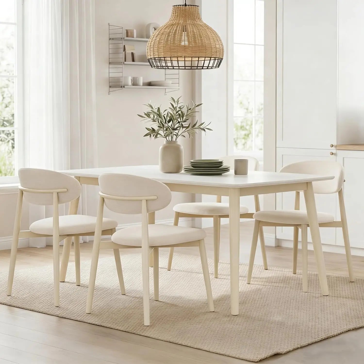 Dining Chairs Set of 4, Metal Kitchen Chairs with Modern Fabric Upholstered for Dining Room, Beige, Customized