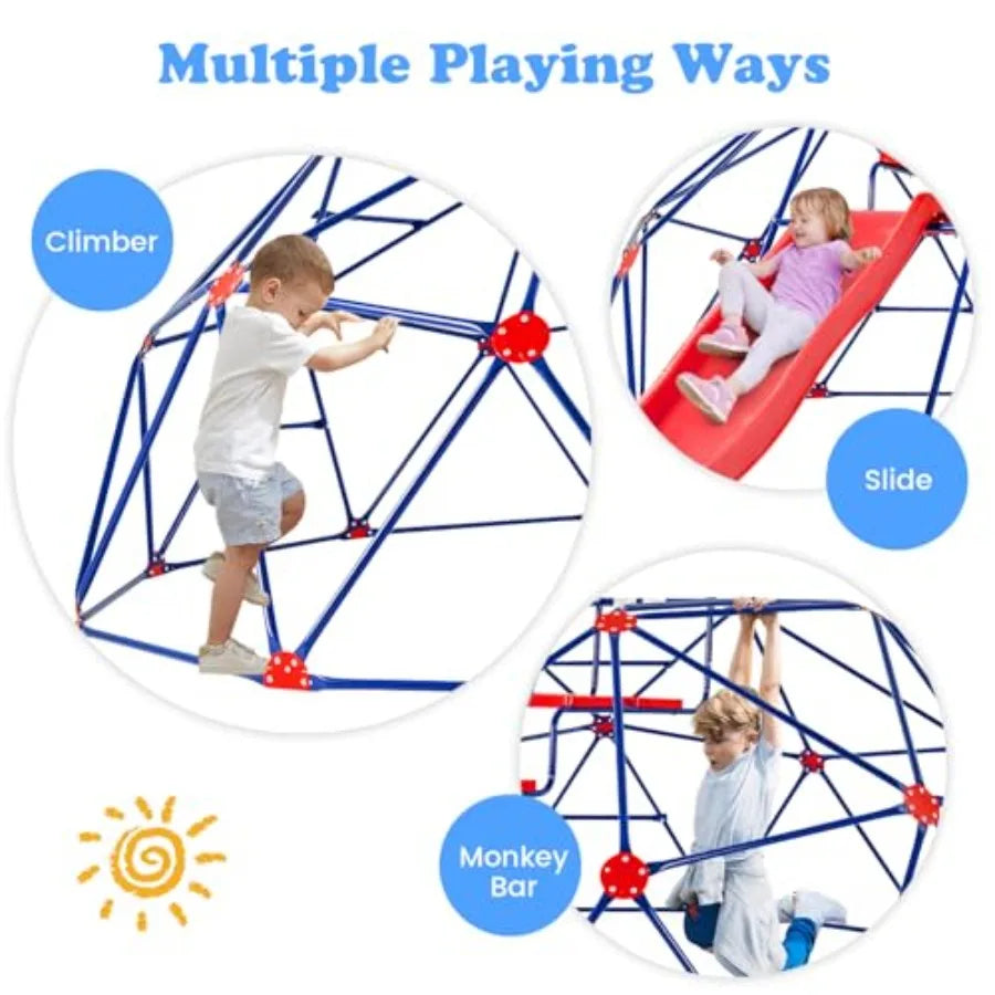 Climbing Dome with Slide Outdoor Jungle Gym Geometric Dome Climber Steel Frame 13.3FT Climb Structure Backyard Playground Cente