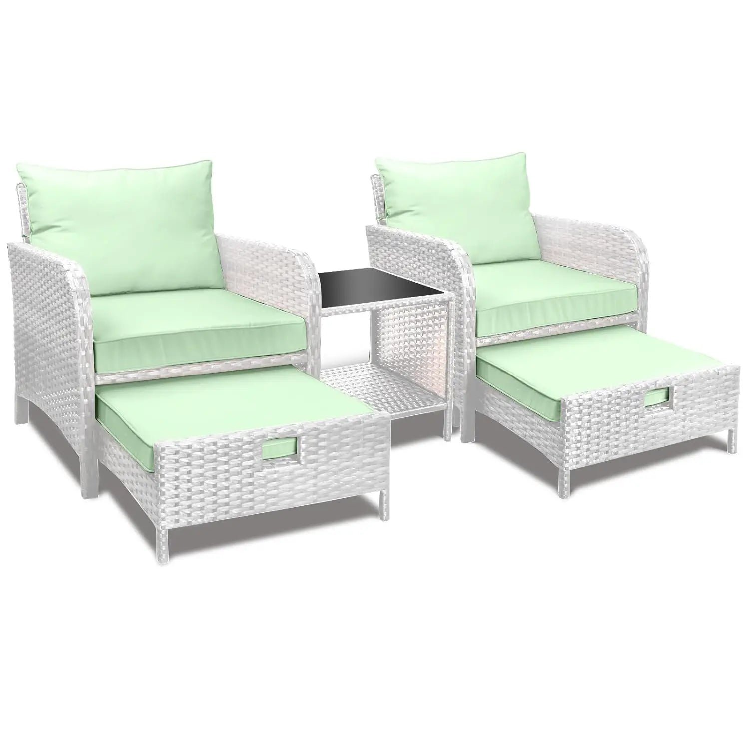 Balcony Furniture 5 Piece Patio Conversation Set, PE Wicker Rattan Outdoor Lounge Chairs with Soft Cushions 2, Customized
