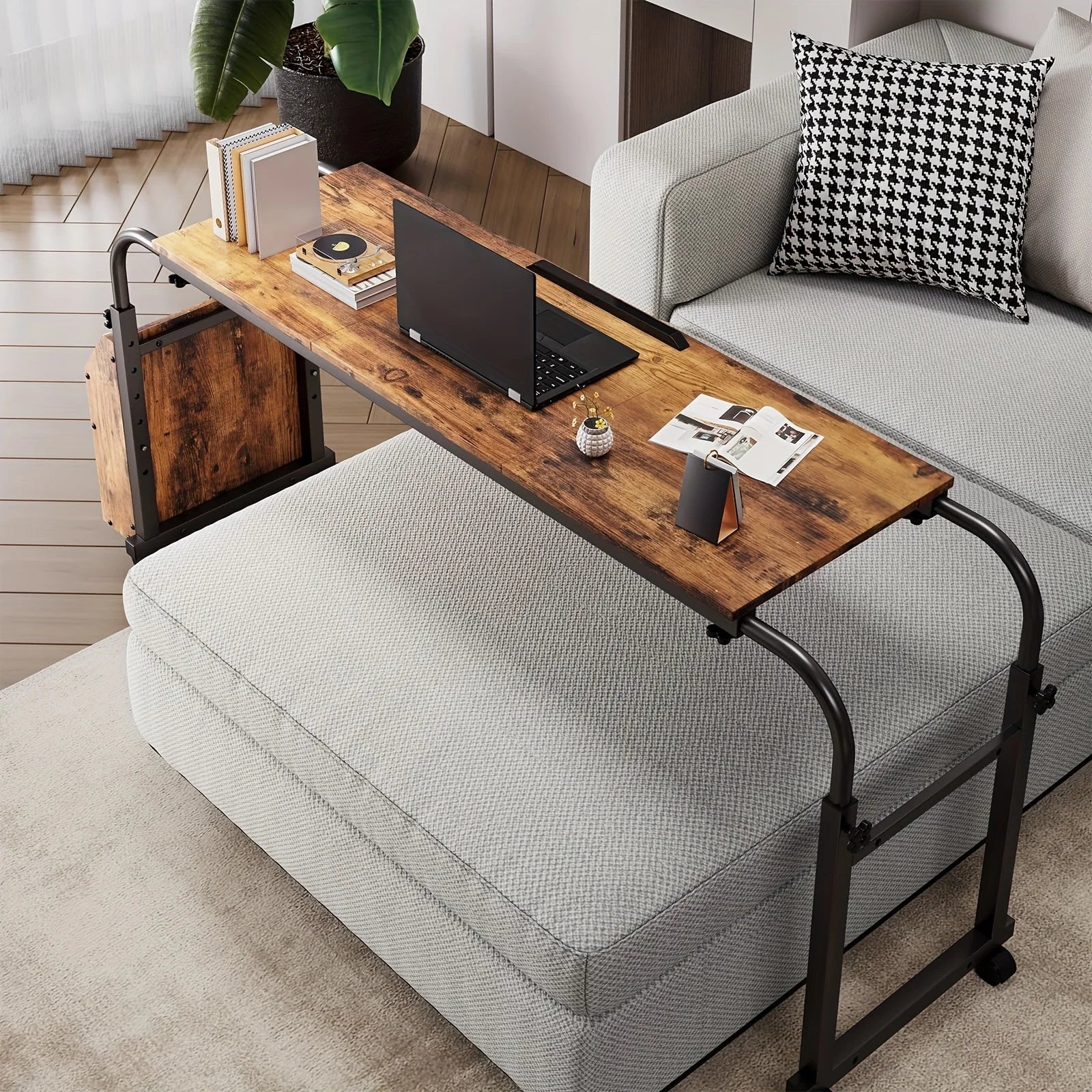 Adjustable Height Mobile Bed Desk With Wheels Overbed Table Laptop Cart