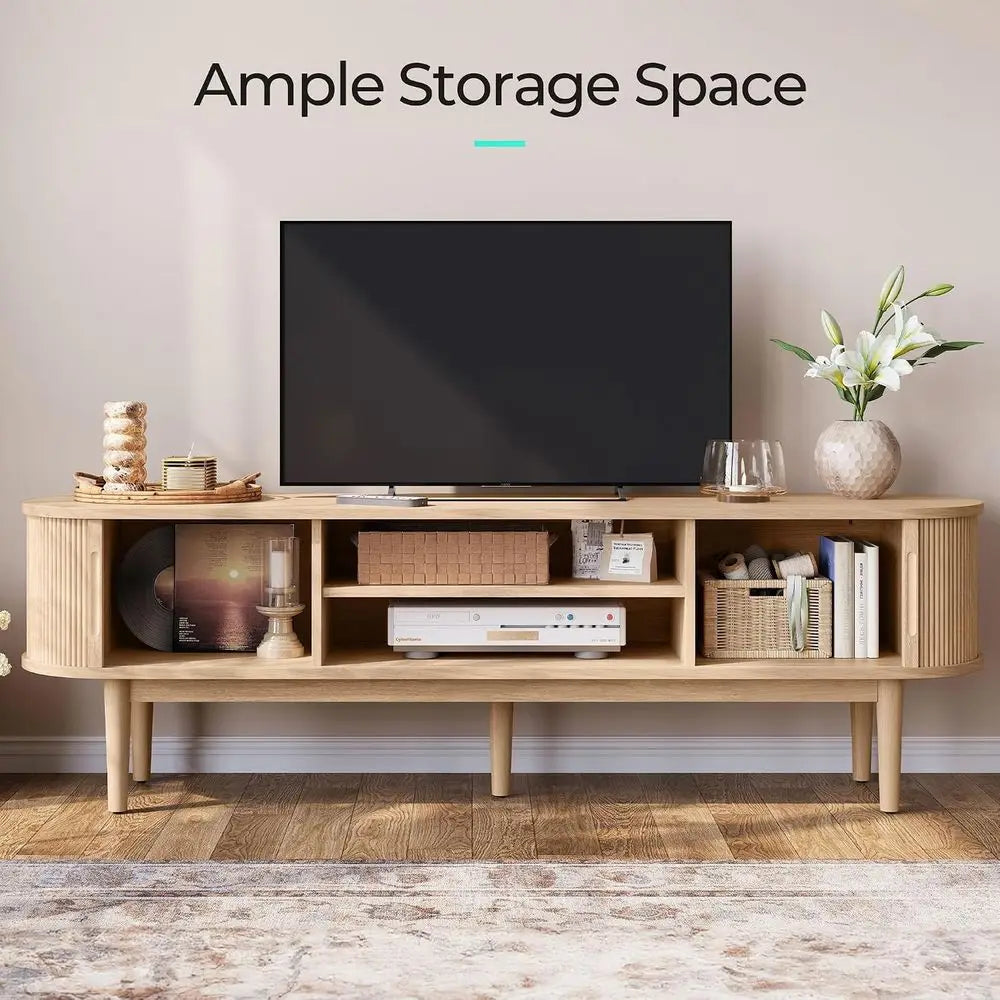 Modern Farmhouse TV Stand Entertainment Center With Storage Cabinets