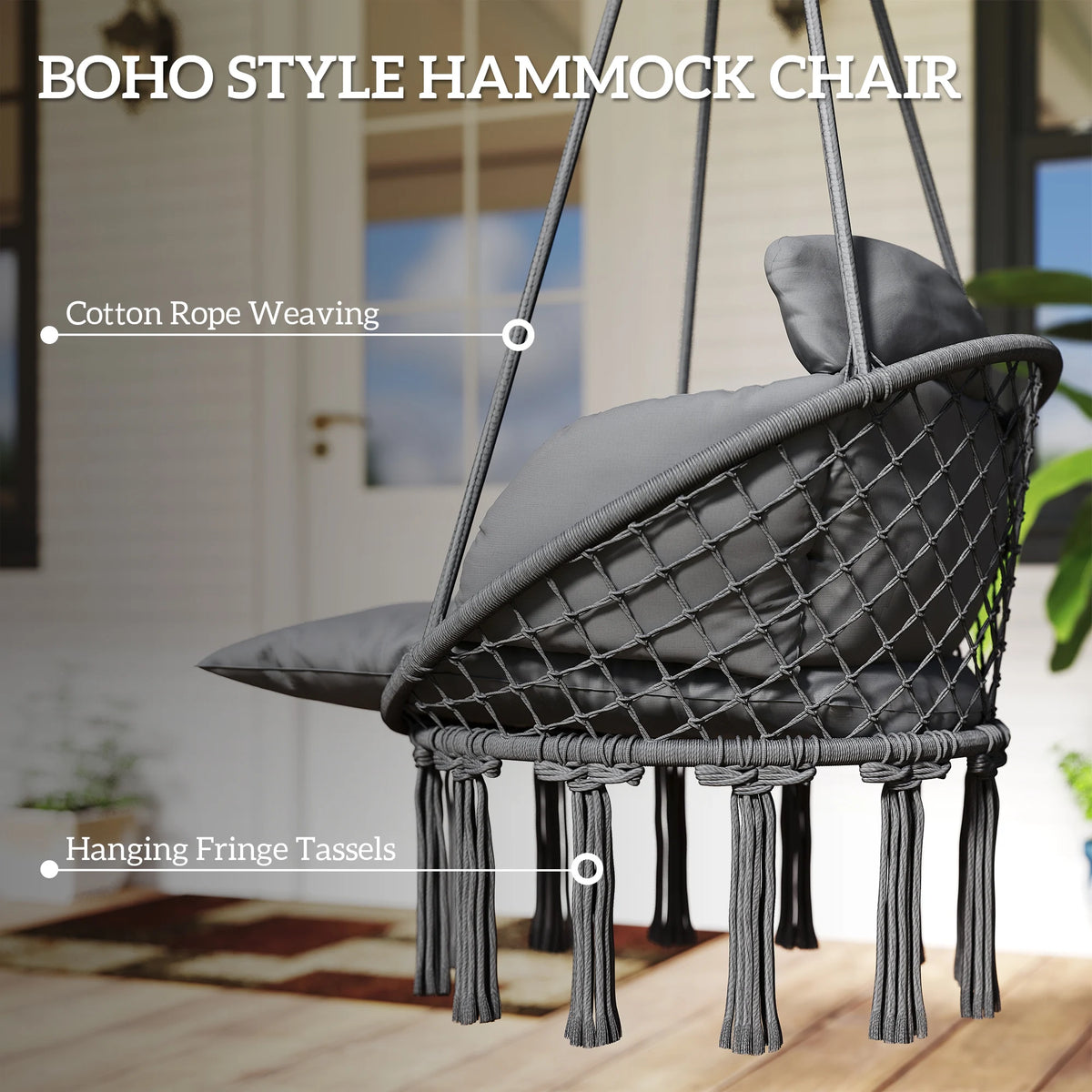 Outsunny Macrame Hanging Hammock Chair With Plush Cushion
