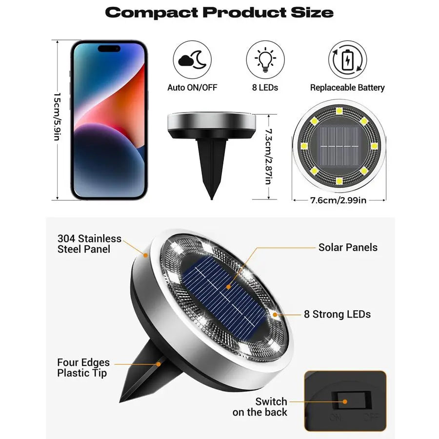 16 Pack Solar Lights Outdoor, 8 LED Solar Ground Lights IP65 Waterproof Flat Solar Disc Light, Pathway Lights for Garden Lawn Pa