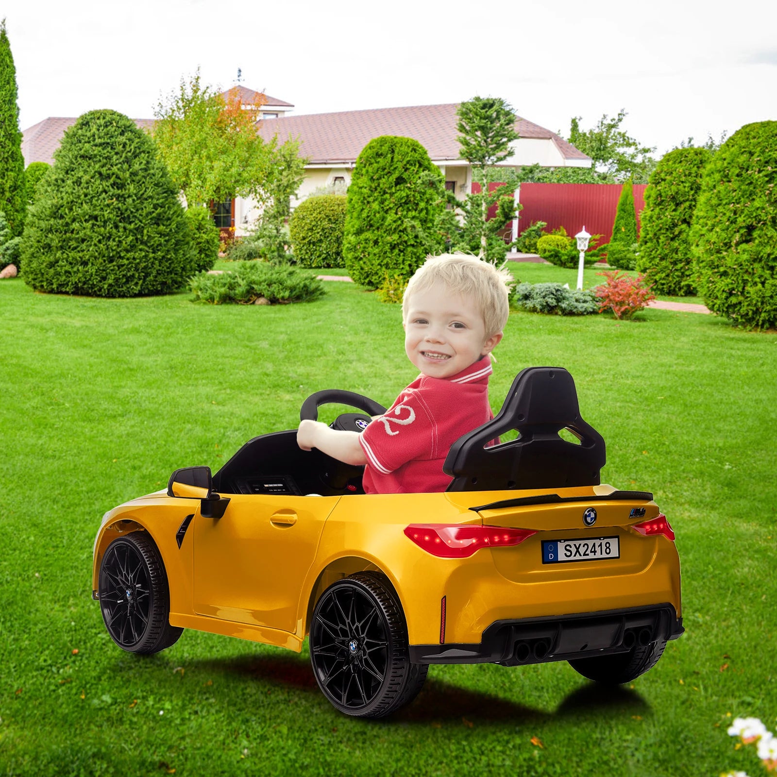 12V Electric Ride On Car w/RC,Licensed by BMW M4 Toddler Toy Vehicle for Kid with Suspension System,3 Speeds,Bluetooth,LED Light