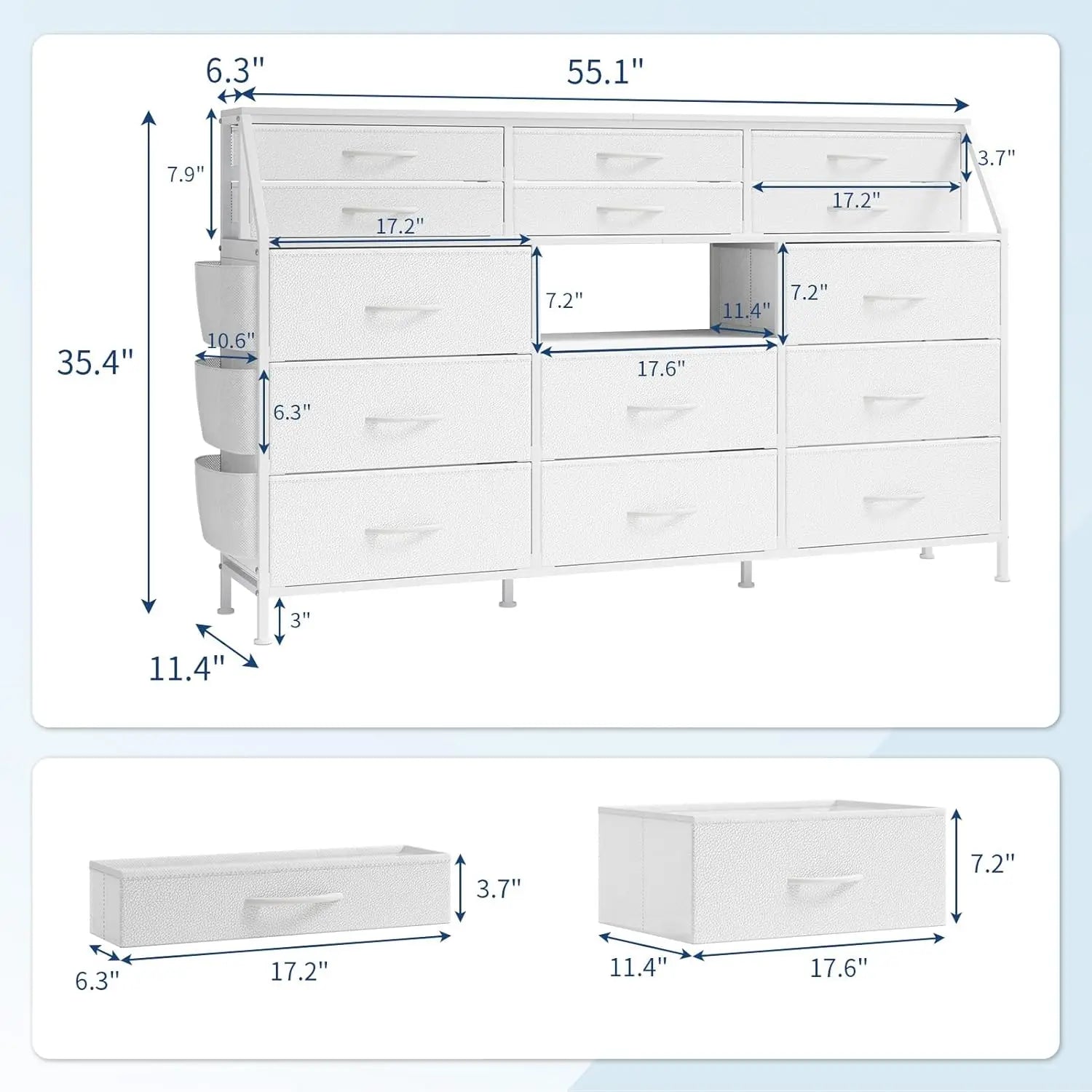 14 Drawer Dresser for Bedroom, Fabric Chest of Drawers with Wooden Top, Large Storage Cabinet with Metal Frame for Closet