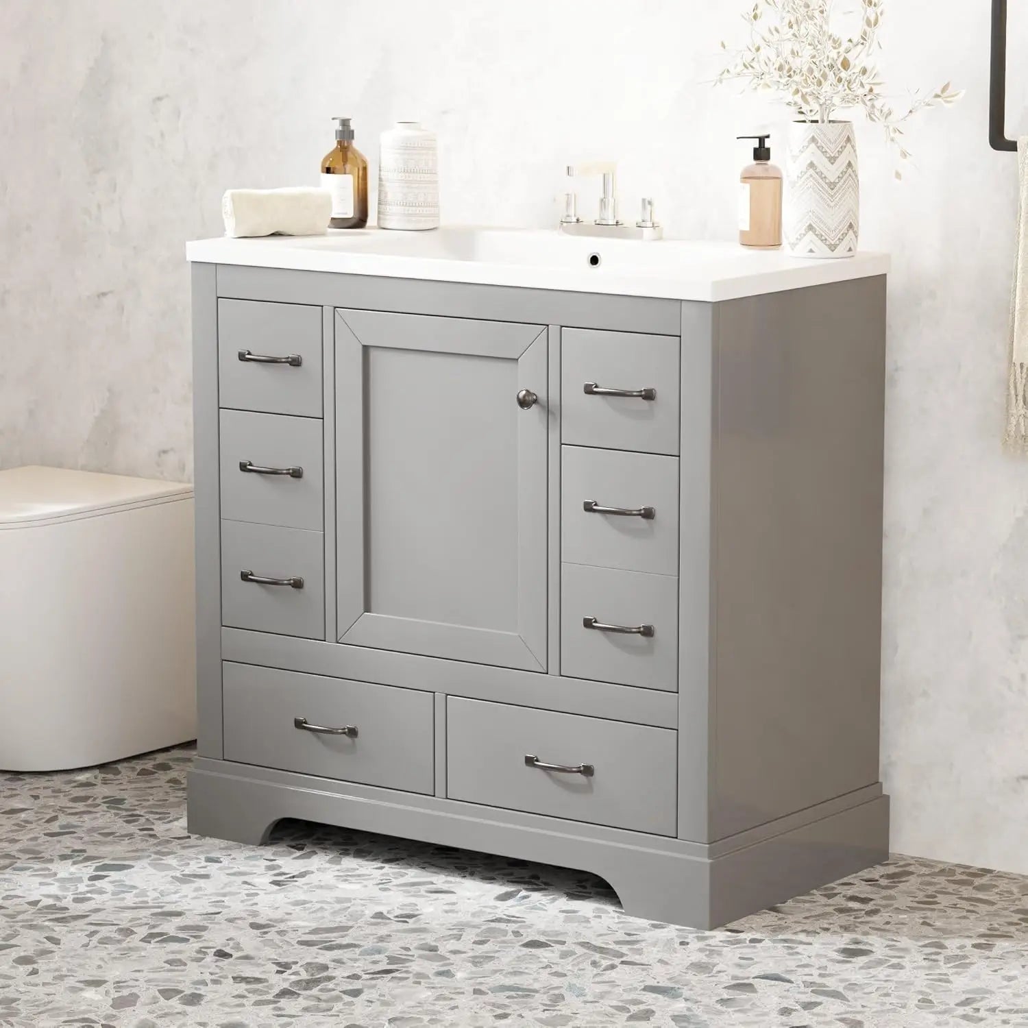36in Bathroom Vanity Cabinet with Sink,6 Drawers Adjustable Shelf Soft-Close Door,Home Hotel,Customized