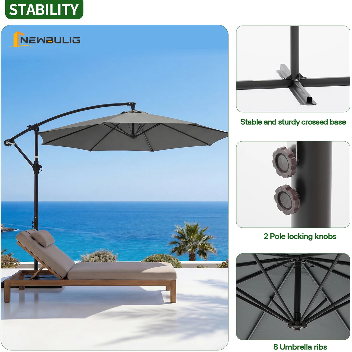 JHK Outdoor Offset Cantilever Patio Umbrella With Base And Tilt