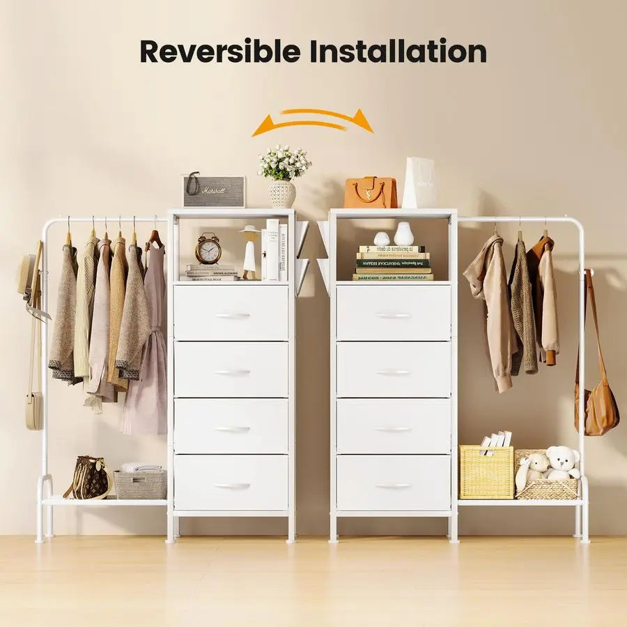 Dresser With Hanging Rack And Coat Rack Storage Unit