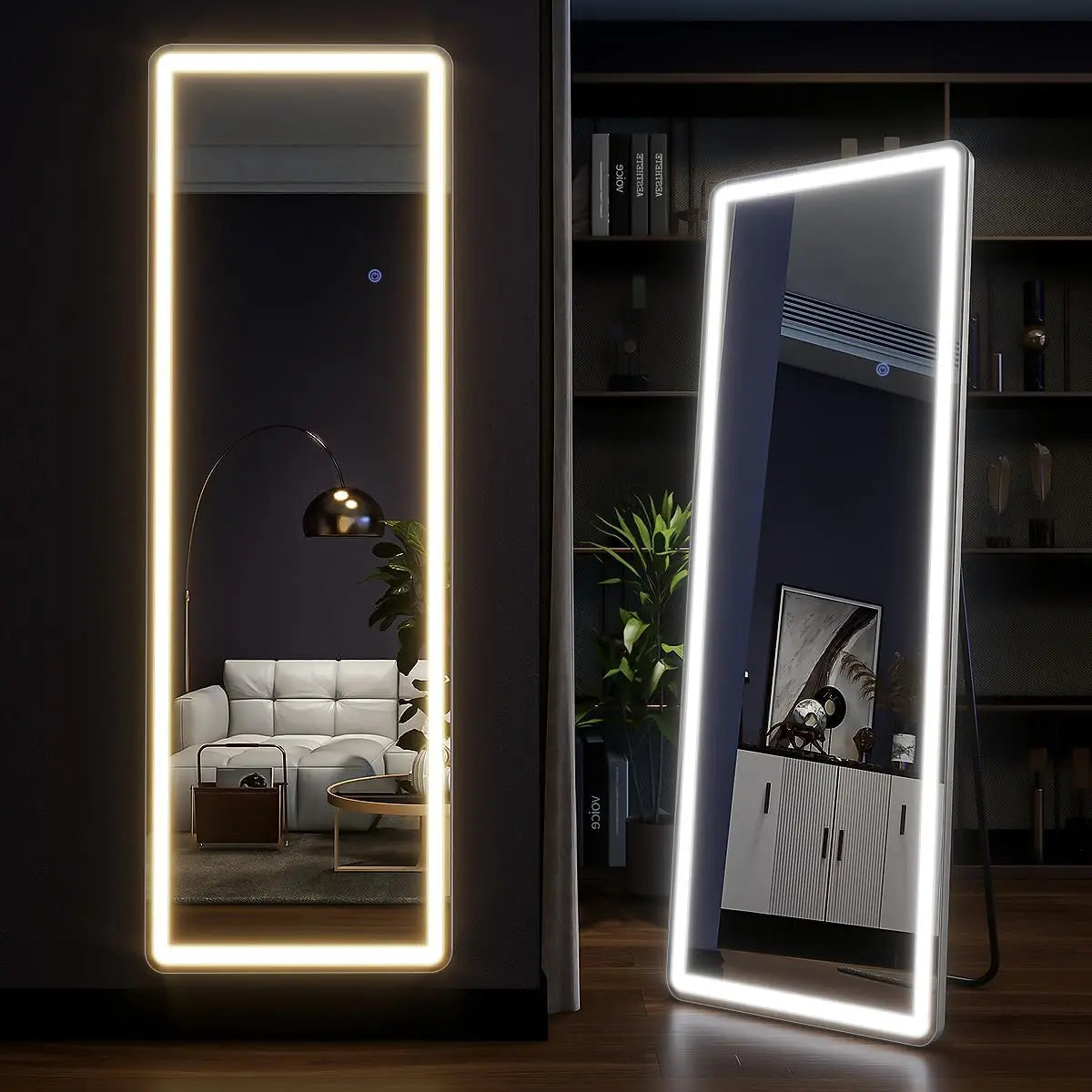 63"x20" Full Length Mirror with Lights,LED Mirror Full Length,Lighted Floor Mirror with Stand,Full Body Mirror with Dimming