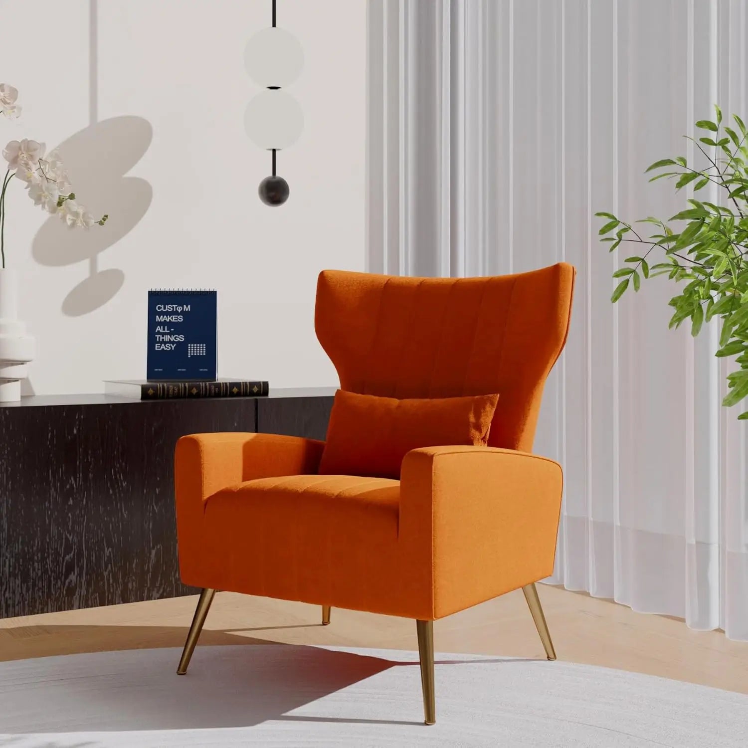 Fabric Upholstered Reading Comfy Mid Century Modern Armchair with Metal Legs and Spring Support, Accent Chair for Living Room