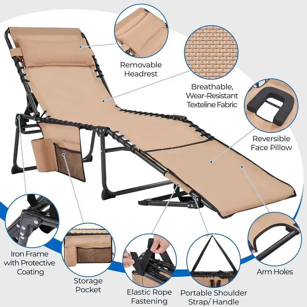 22.4" Tanning Chair with ace Hole, Adjustable 5-Position olding Chaise Lounge Chairs, Outdoor Lounge Chairs or Lawn, Beach, Suth