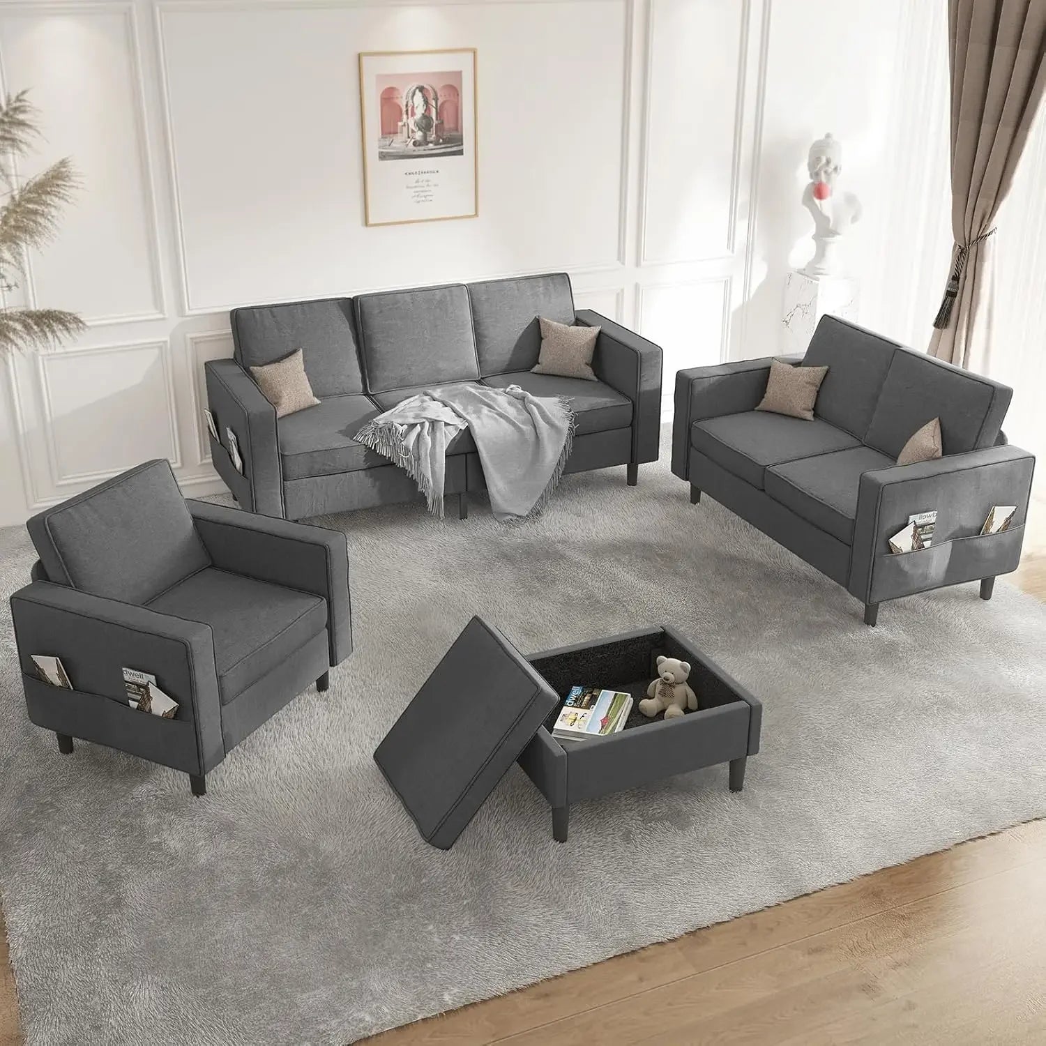 Sectional L Shaped Sofa Couches Set Living Room Furniture Sets,78" Width 3-Seater Small Couch (3+2+1+Ottoman Sofa Set)