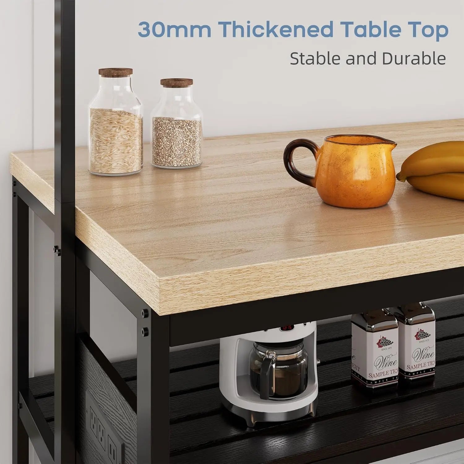 Kitchen Island with Storage, Bakers Rack with Power Outlet, Island Table for Kitchen,3 Tier Microwave Stand Oven Shelf Bar Table