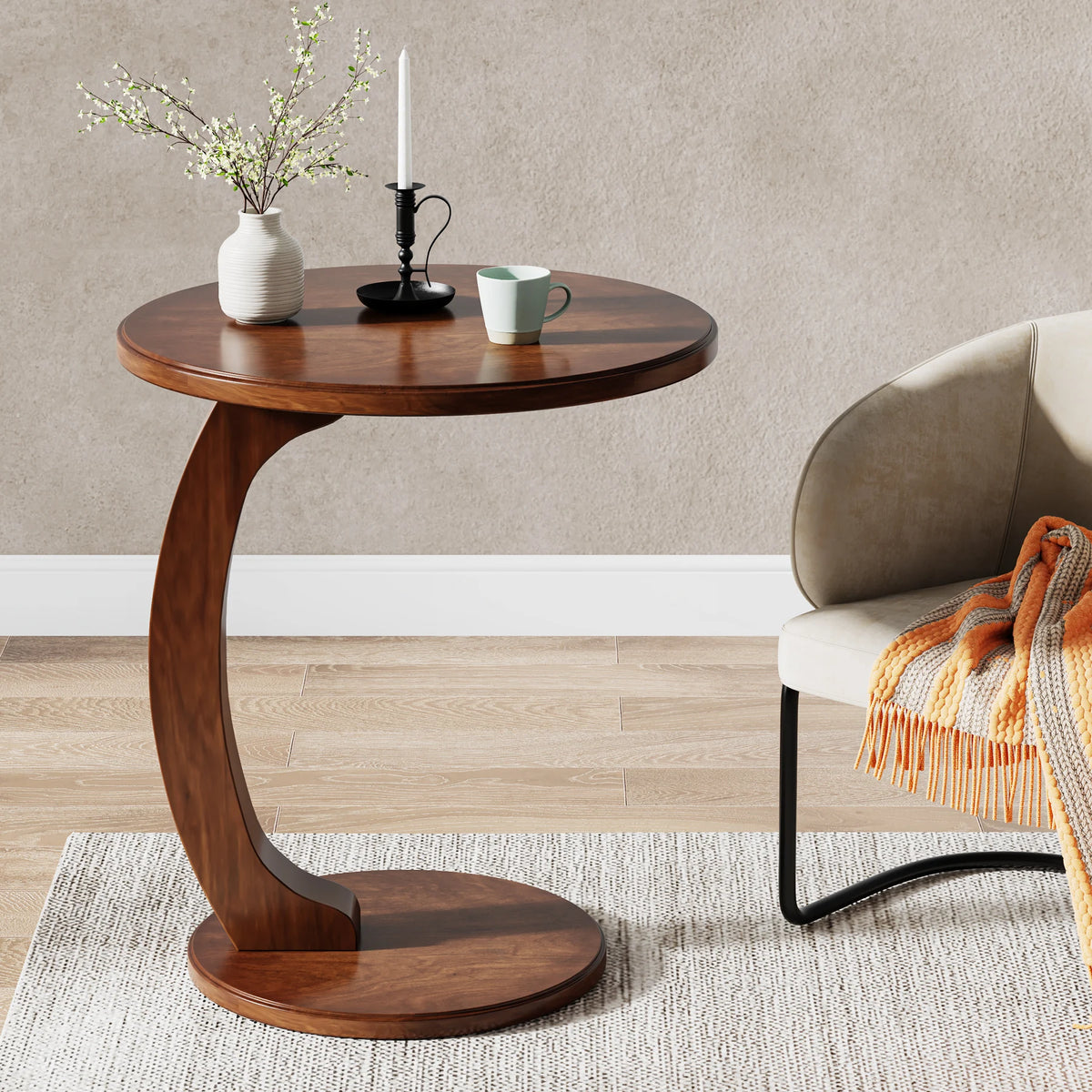 Tribesigns Round C Shaped Wood End Table Couch Side Table