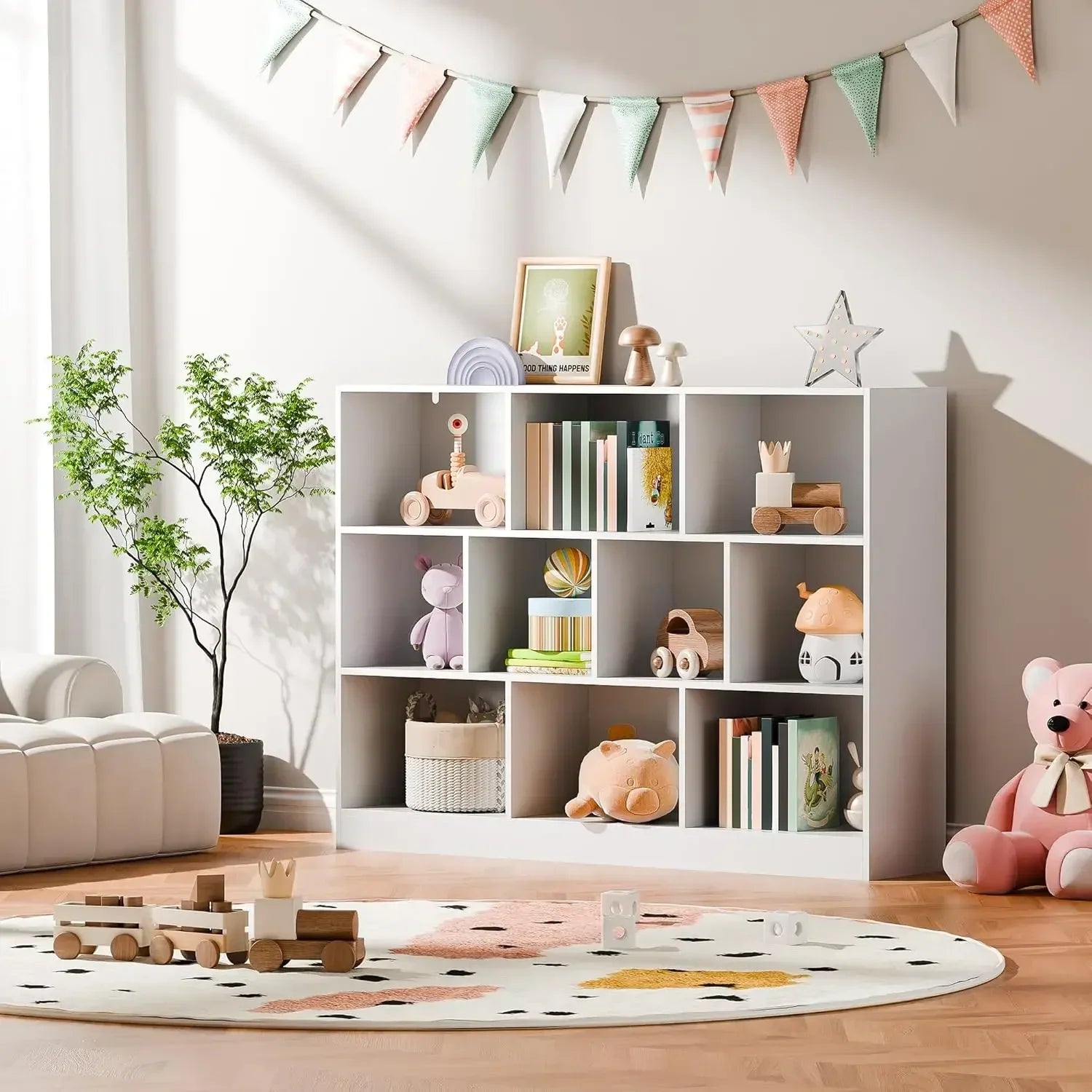 Limited-time promotionCustomizable White Bookshelf, 3-Tier Open Shelf Bookcase, 10 Cube Storage Organizer with Anti-Tilt Device