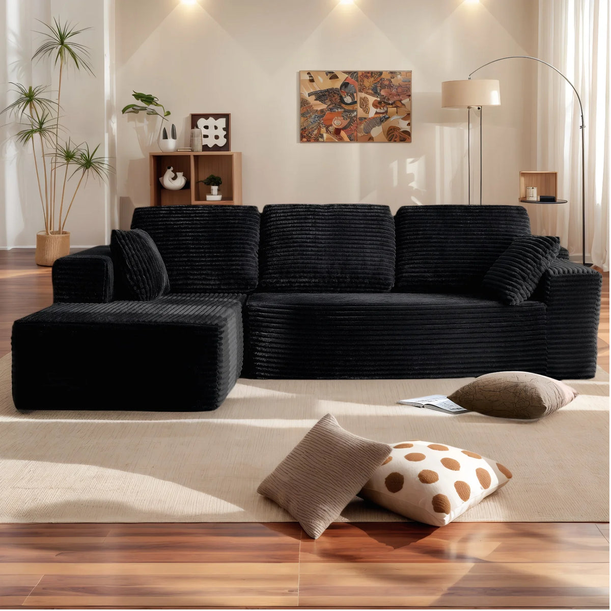 95.7"Oversized L Shaped Couch With Chaise, Minimalist Compressed Boneless Couch No Assembly Required, Modular Cloud Sectional Sofa Fo