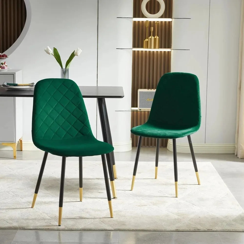 Velvet Dining Chairs Set of 4, Upholstered Side Stools with Backrest and Metal Legs, Kelly Green