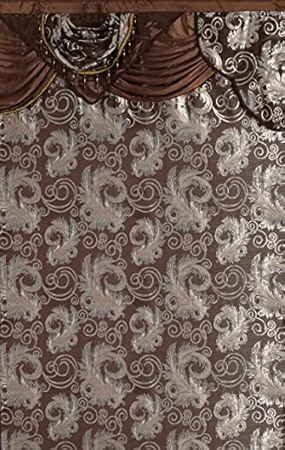 Luxury Jacquard Window Curtain Set with Valance, Brown 2 Panels 55x84 inches for Bedroom Living Room Dining