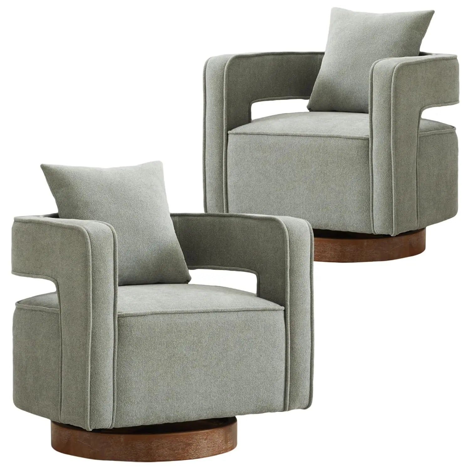 Upholstered Swivel Accent Chair Set of 2 Linen Open Back Barrel Chair with Pillow for Living Room, Beige