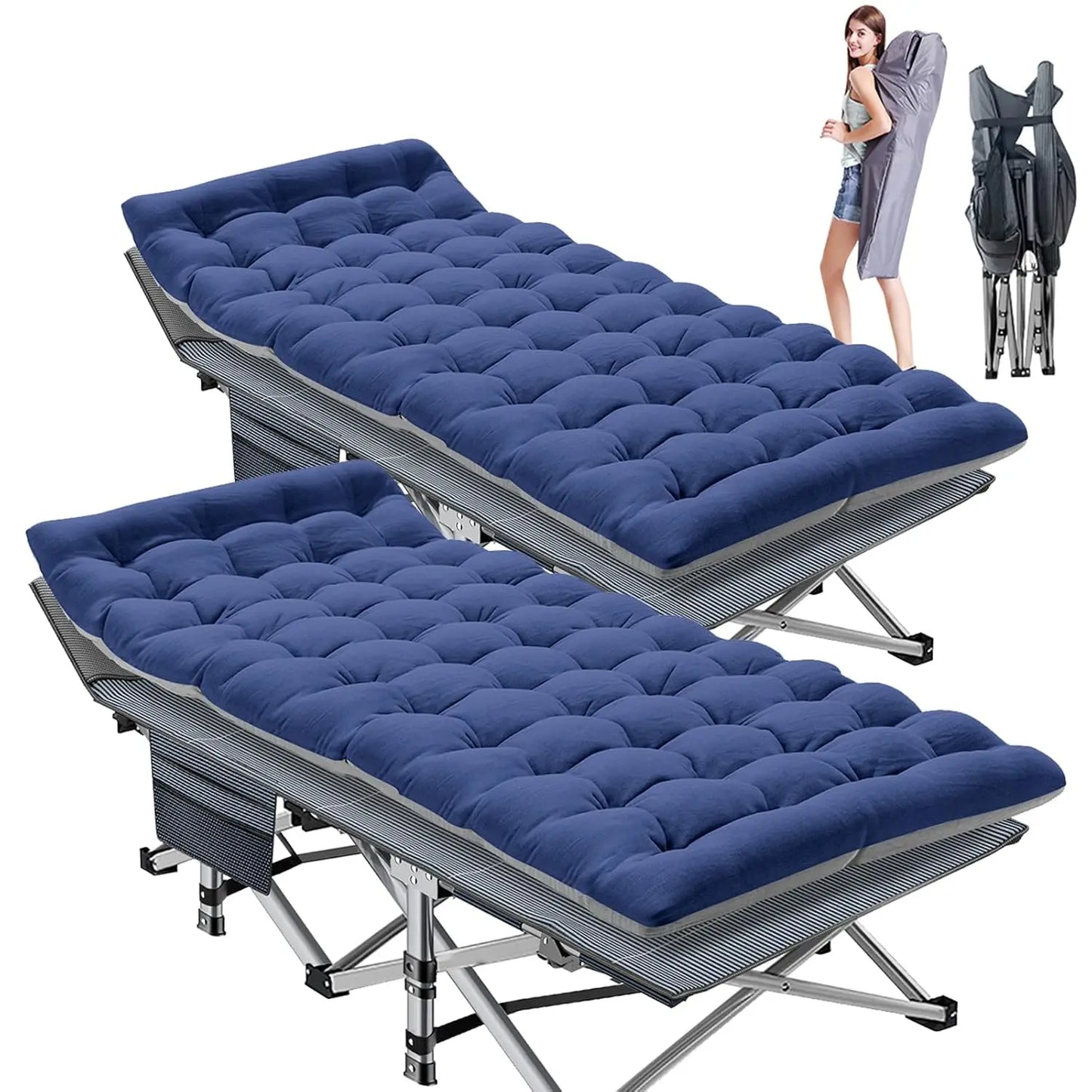 2PK XXL Camping Cot for Adults 900LBS - 78"×32" Oversized Folding Bed with Mattress Pad, Heavy Duty 1200D Oxford, Customized