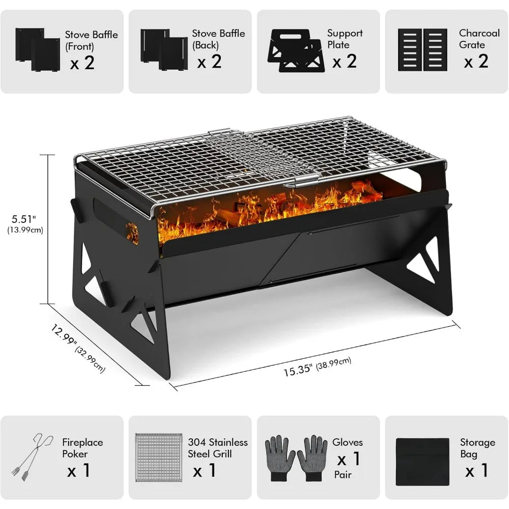 XIUWO Folding Portable Charcoal Grill for Camping and Outdoor Cooking