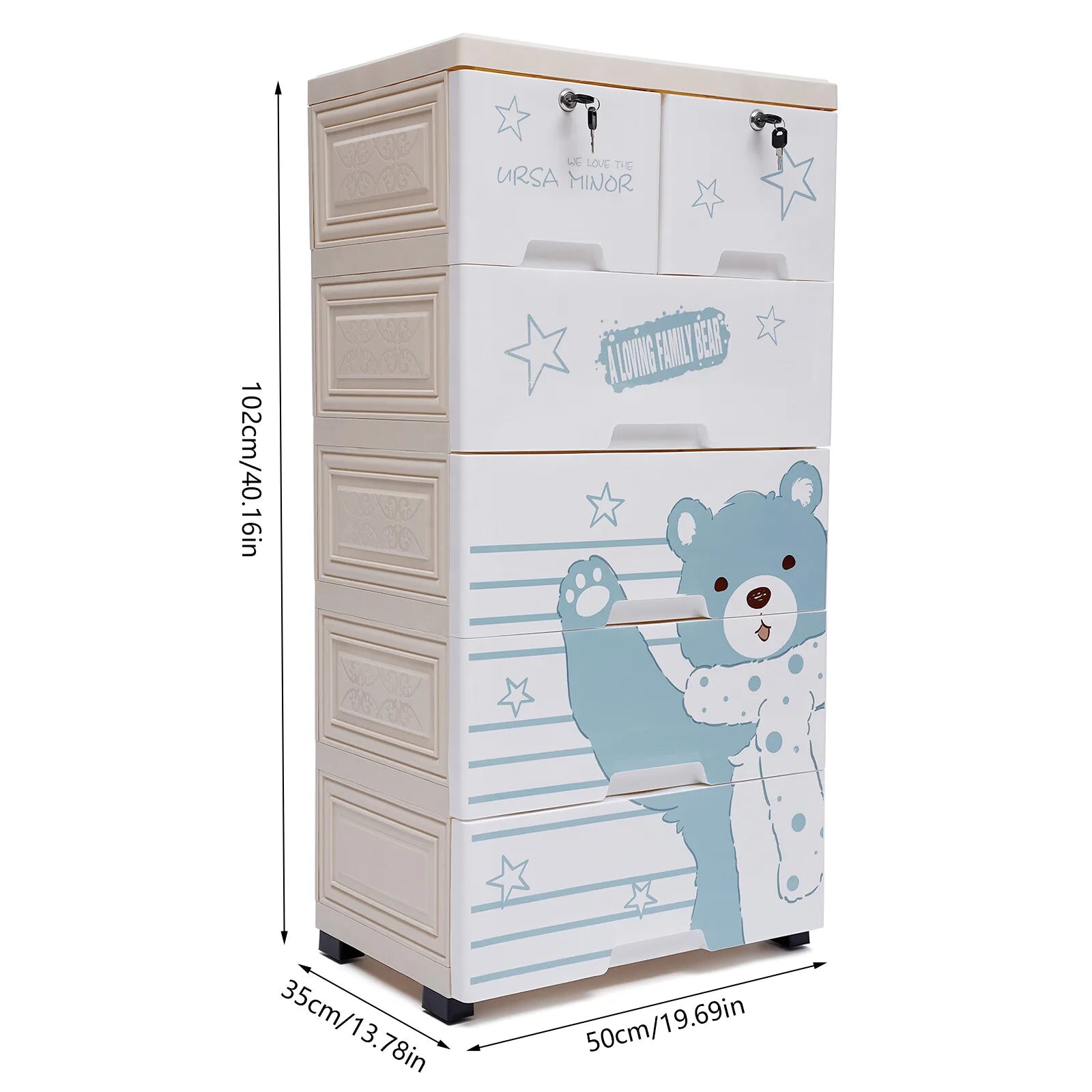 5 Layers Polar Bear Closet Tall Dresser Organizer Dolls Storage Cabinet 6 Drawers