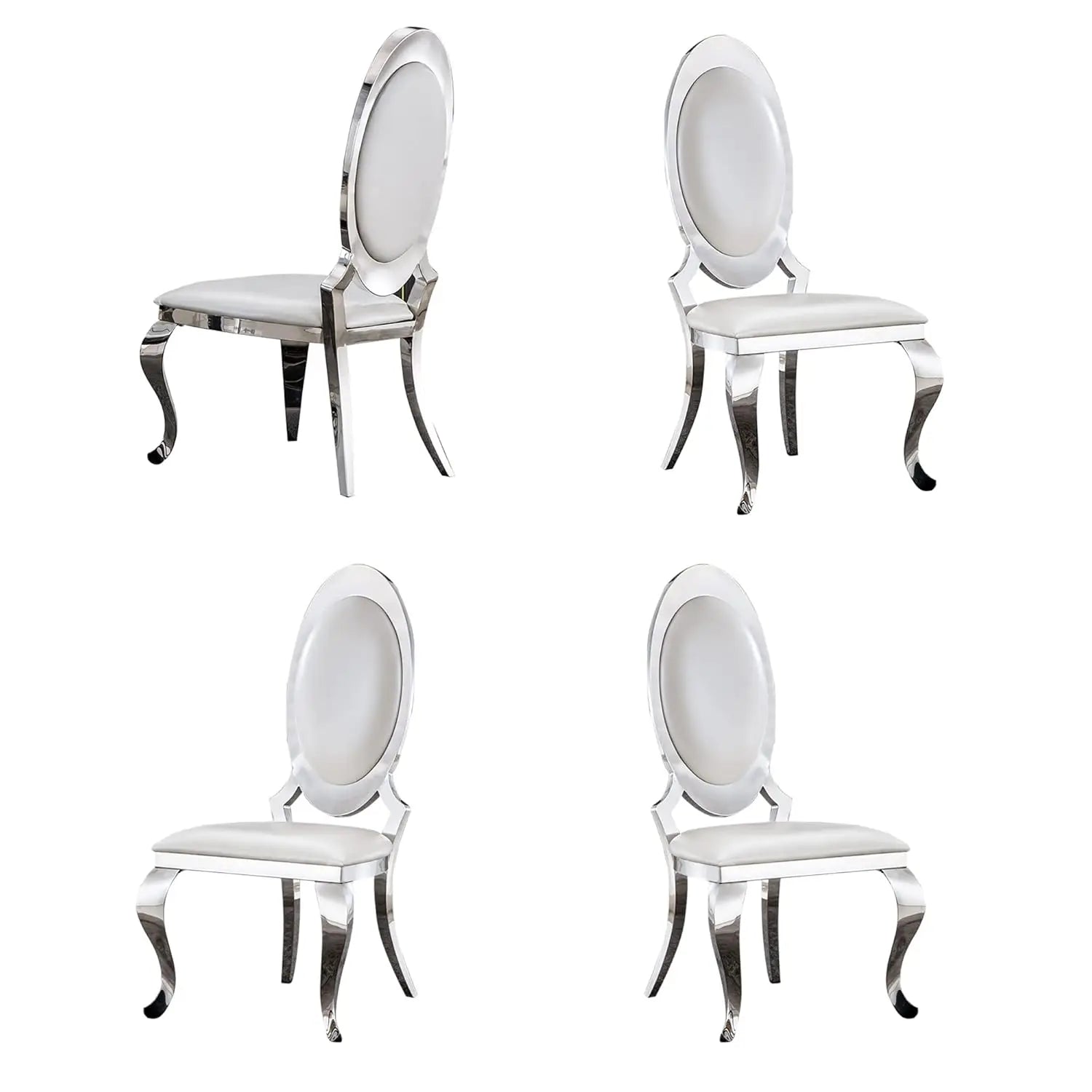 Modern Dining Chair Set of 4, Retro Luxury Leather Dining Room Chairs, Upholstered White Dining Chairs with Gold, Customized