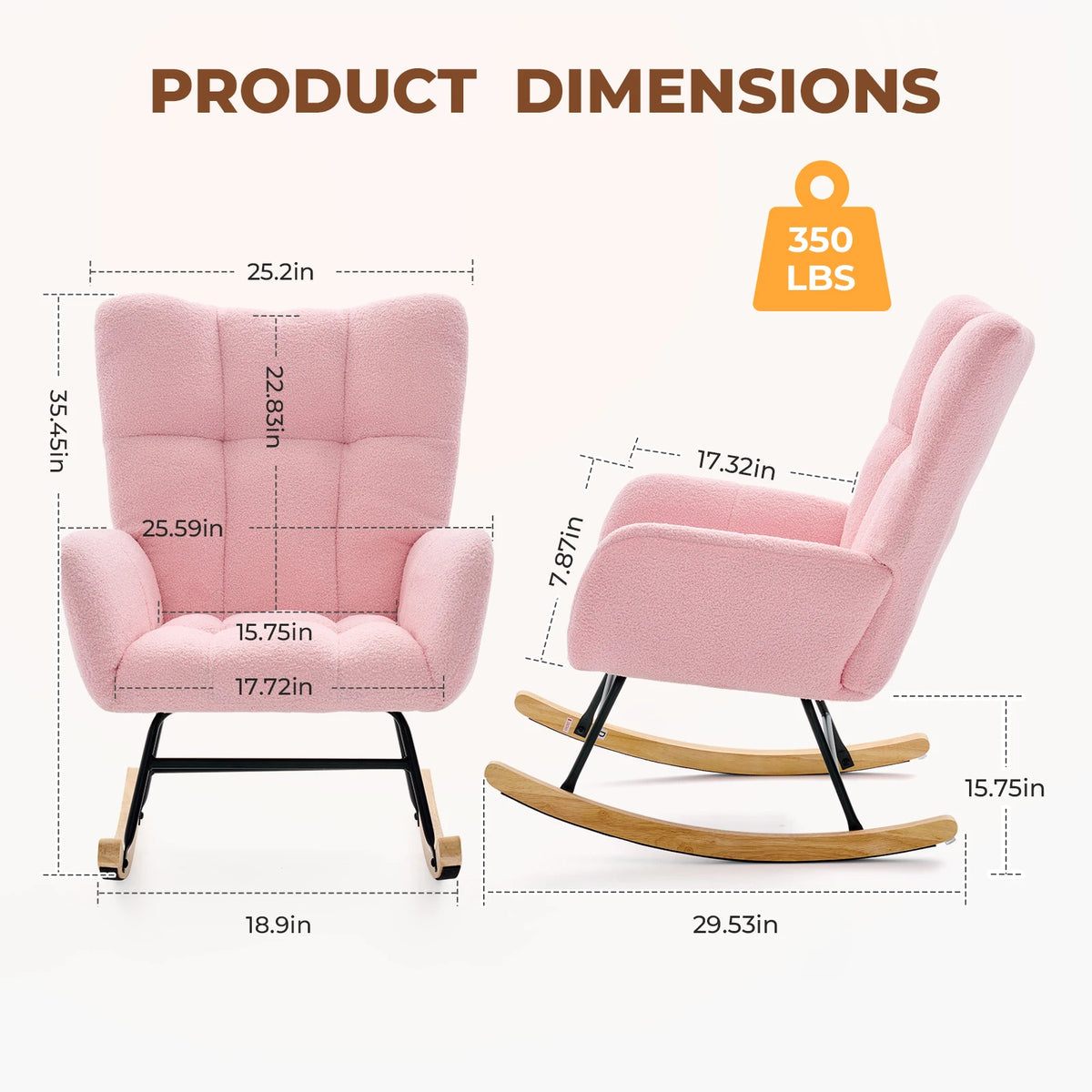 JHK Teddy Upholstered Saucer Rocking Chair with Metal Frame