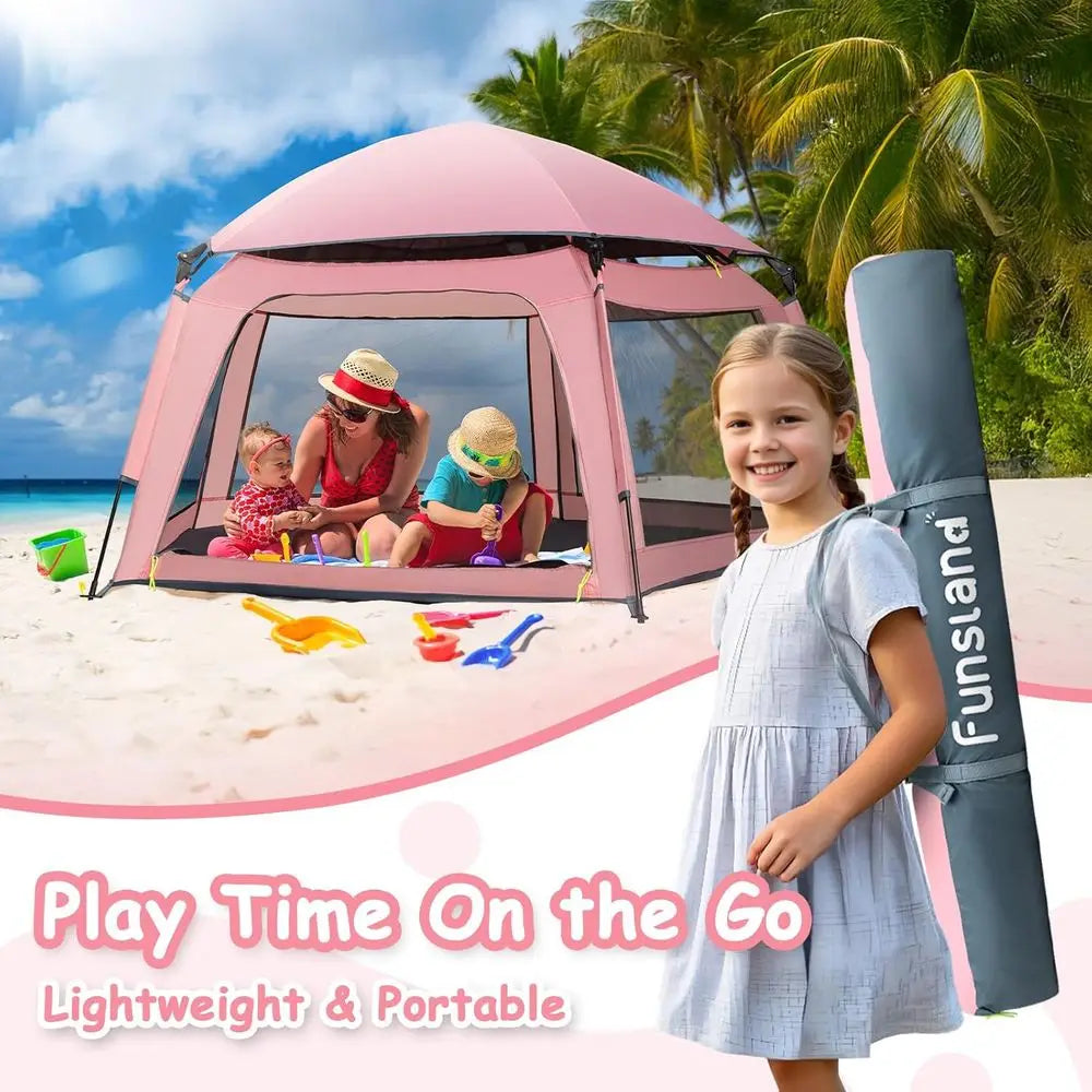 Portable Pink Playpen Tent - Indoor & Outdoor Play Area with Canopy for Beach, Travel, and Toddlers