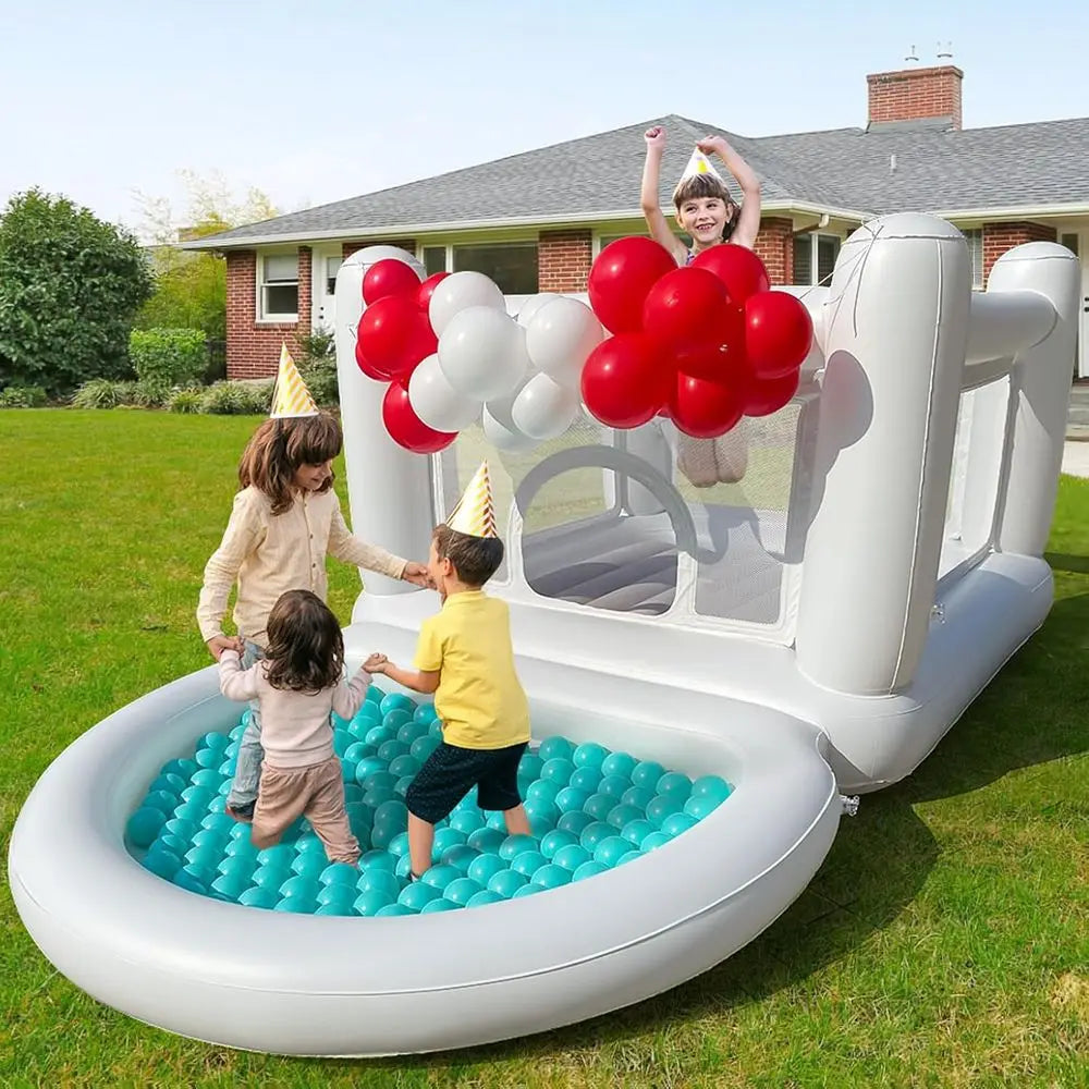 White Bounce House, Bounce House for Kids 3-6 with Ball Pit Pool, Toddler Mini Bounce House, Indoor Outdoor Iatable Bounce House