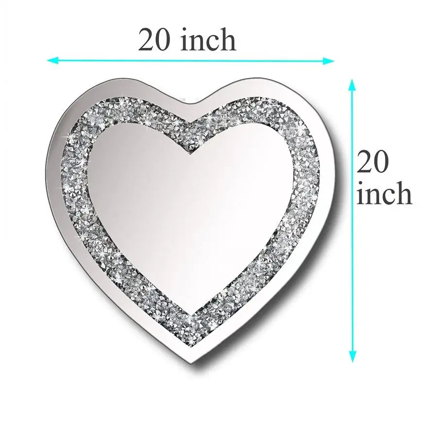 Crystal Crush Diamond Heart Shaped Silver Mirror for Wall Decoration 20x20x1 inch Wall Hang Frameless Mirror Acrylic Diamond Dec
