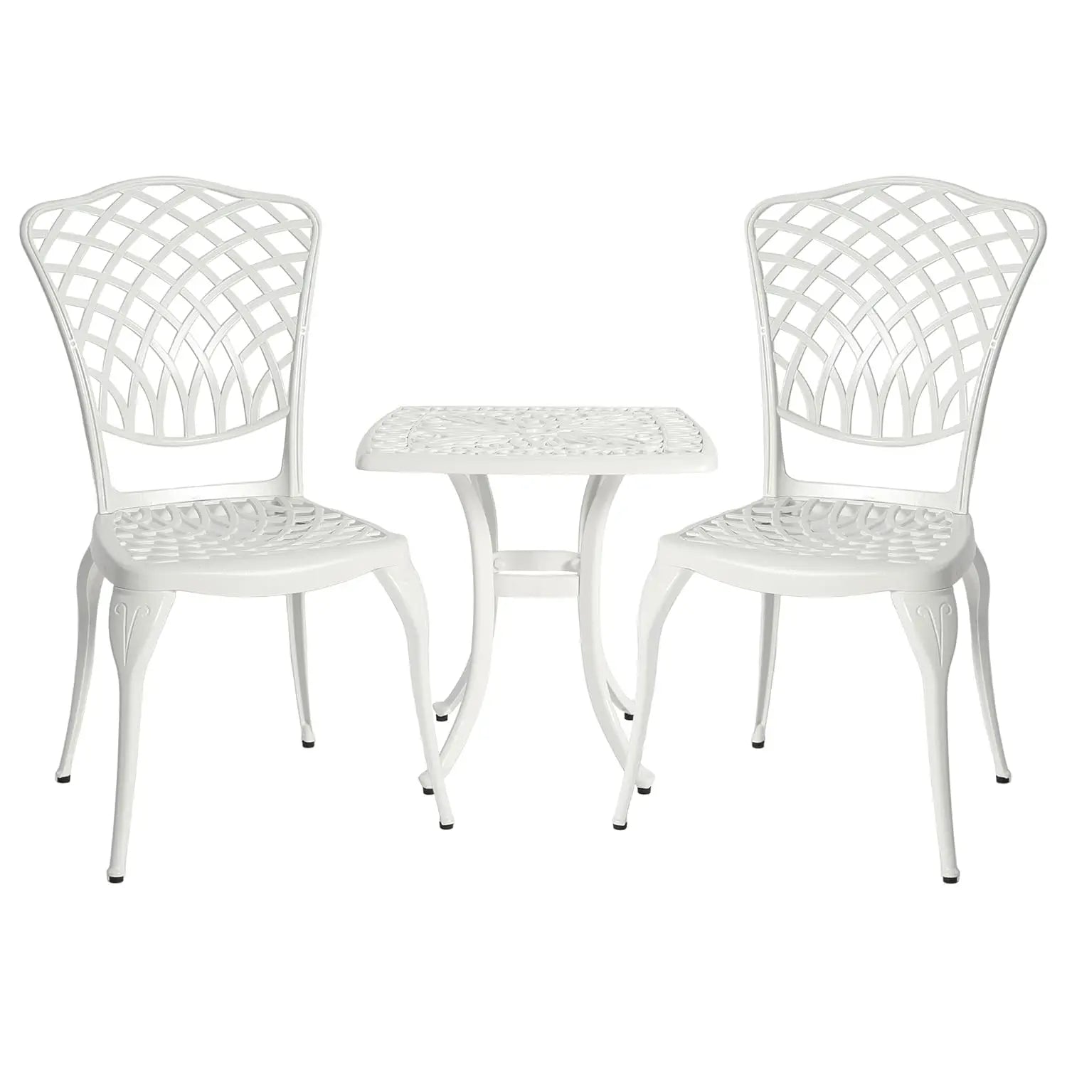 3pc Cast Aluminum Bistro Set, Rose Pattern Outdoor Garden Balcony, Rust & All-Weather Resistant, White, Customized