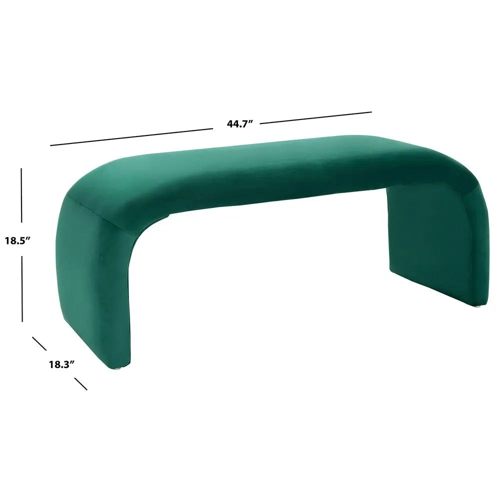 Home Collection Tenko Emerald Green Curved Upholstered Accent Bench, Modern Minimalist Seating for Bedroom, Entryway or Living