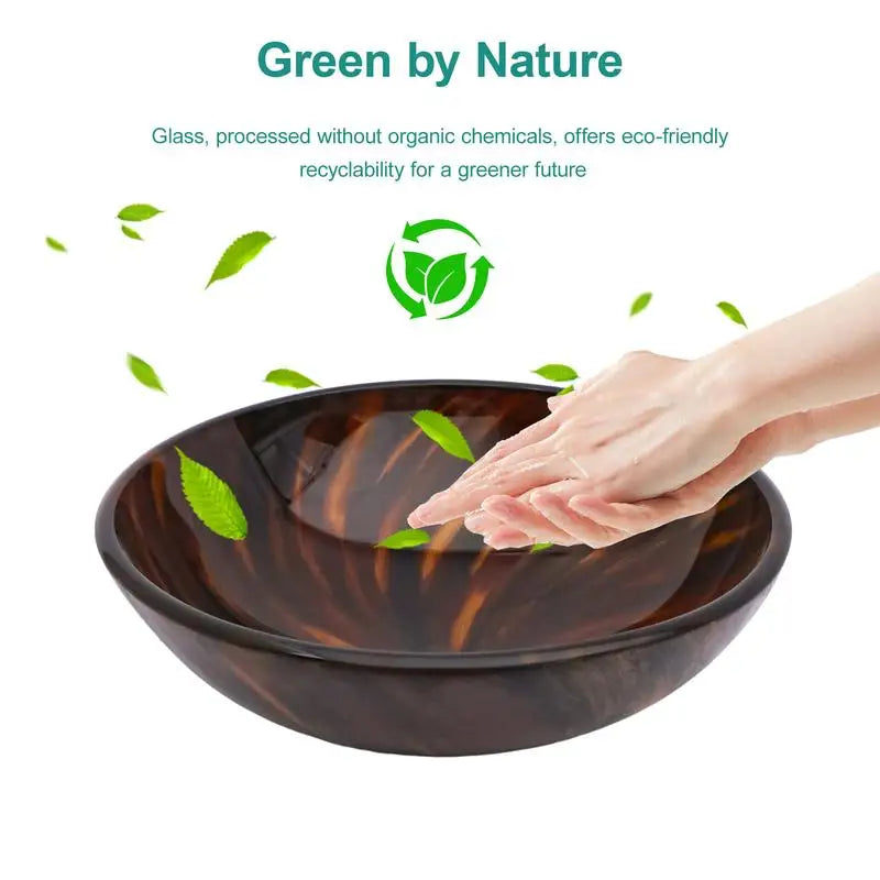 Artistic Tempered Glass Bathroom Vessel Sink With Pop Up Drain