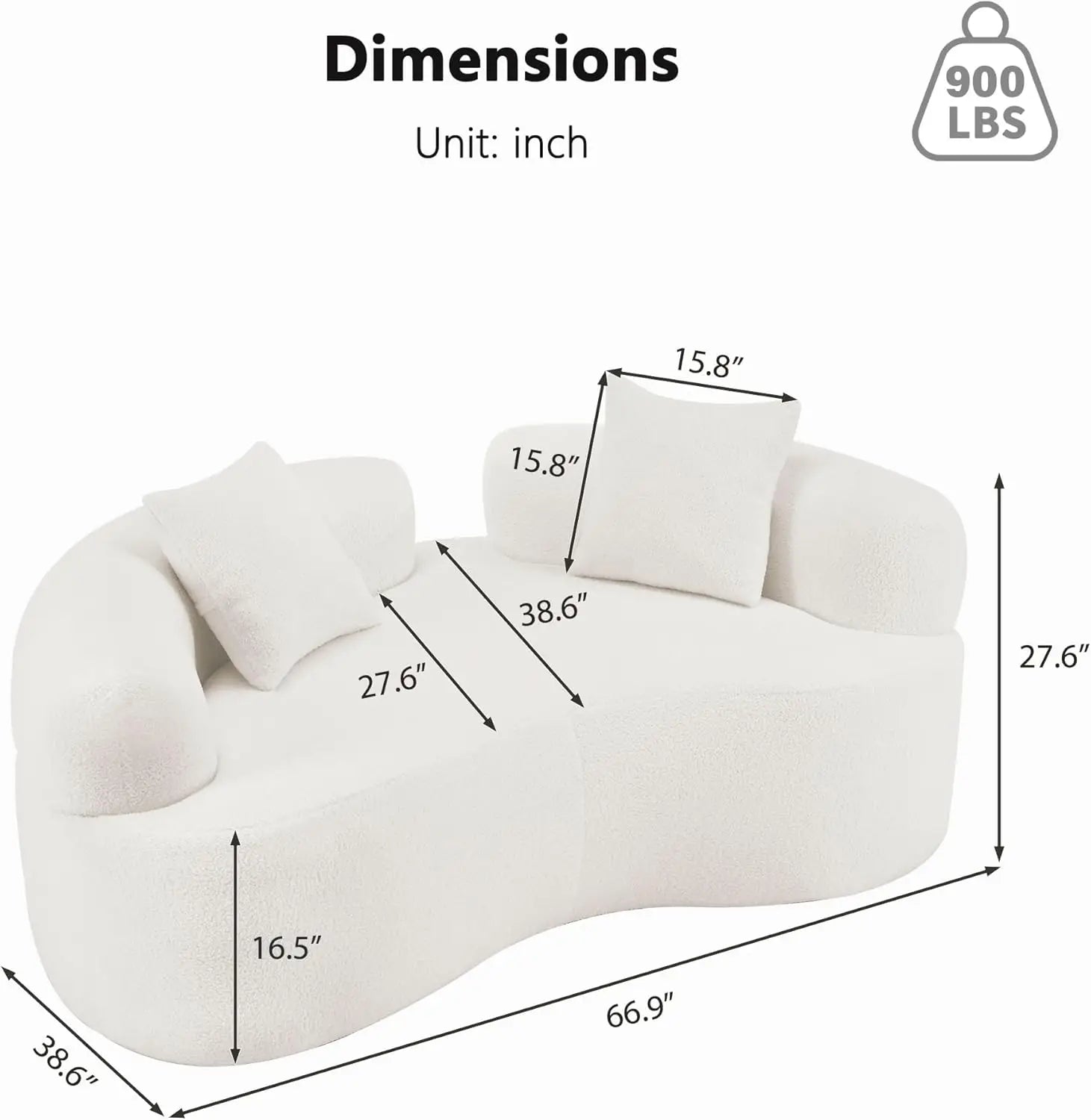 66.93 Inch Curved Loveseat Sofa with High - Density Foam Cushion, Full Compression Modular 2-Seater Couch, No Assembly