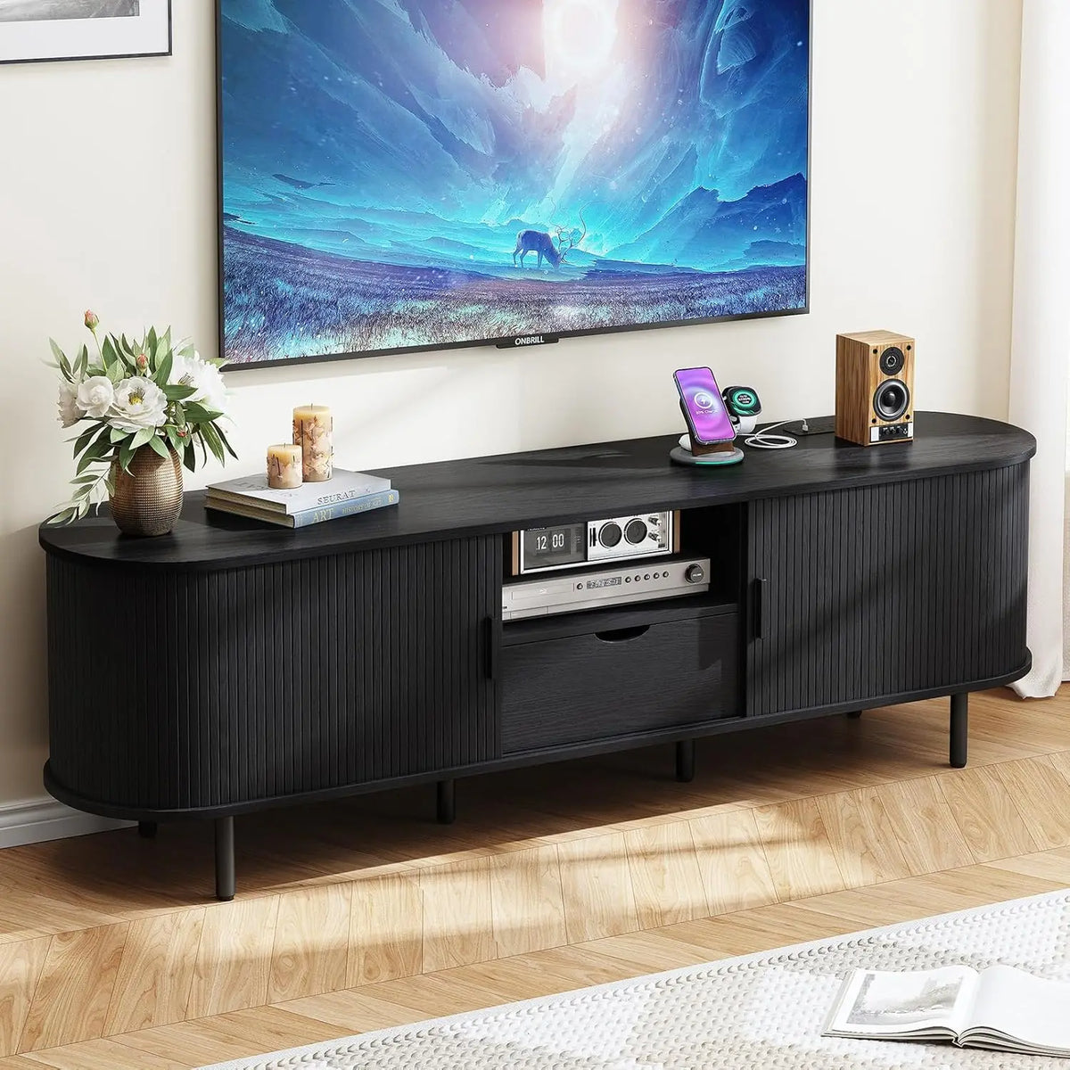 ONBRILL Modern TV Stand Entertainment Center With Storage And Drawer