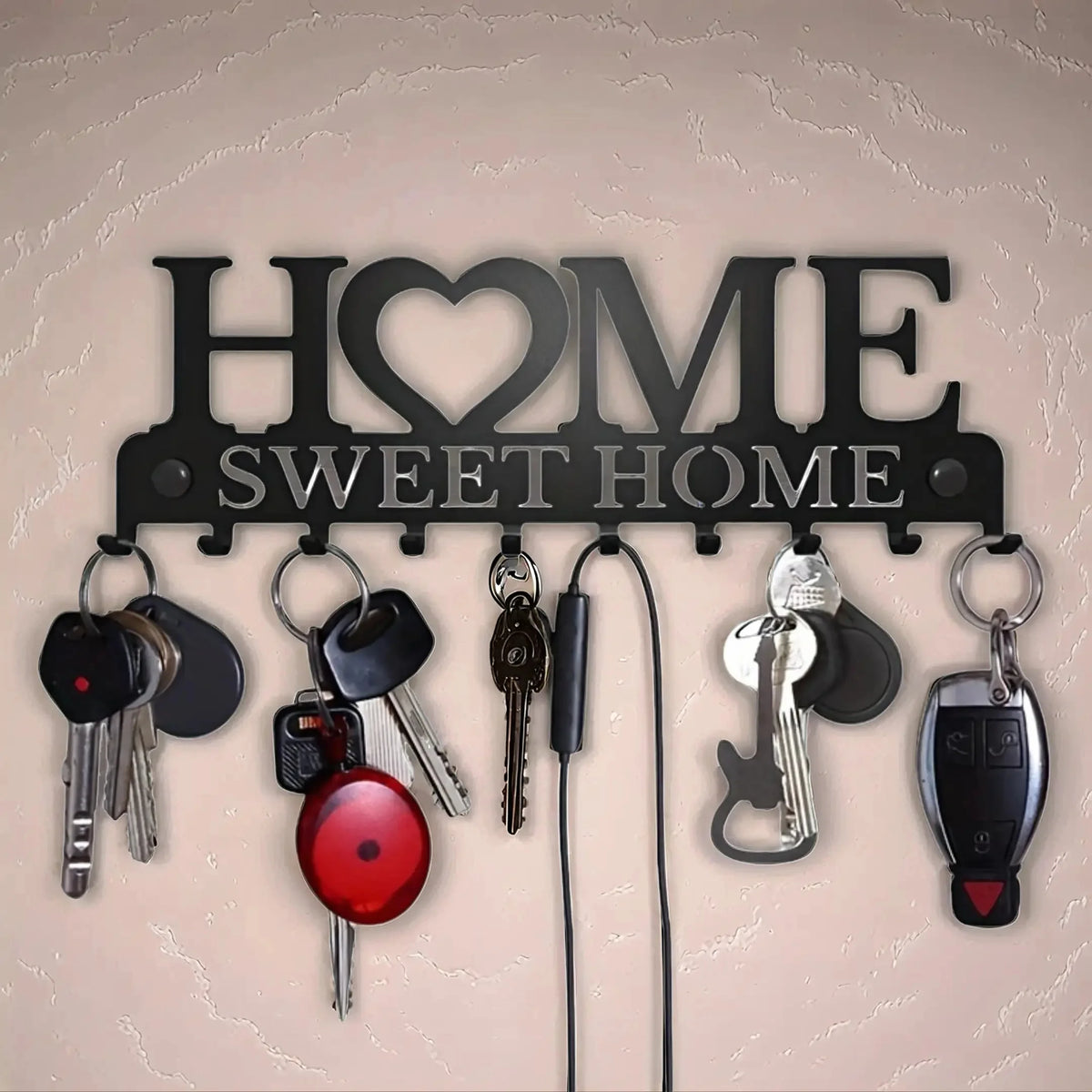 1pc Black Metal Keys Holder Wall Mount Key Holder Sweet Home Design Style Key Rack for Key Hanger with 10 Hooks