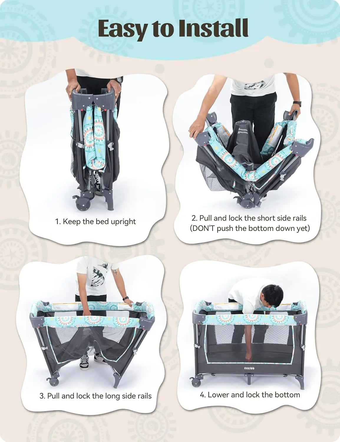 5-in-1 Bedside Baby Bassinet Detachable Changing Table Mattress Storage Music 3 Height Portable Playard Newborn, Customized