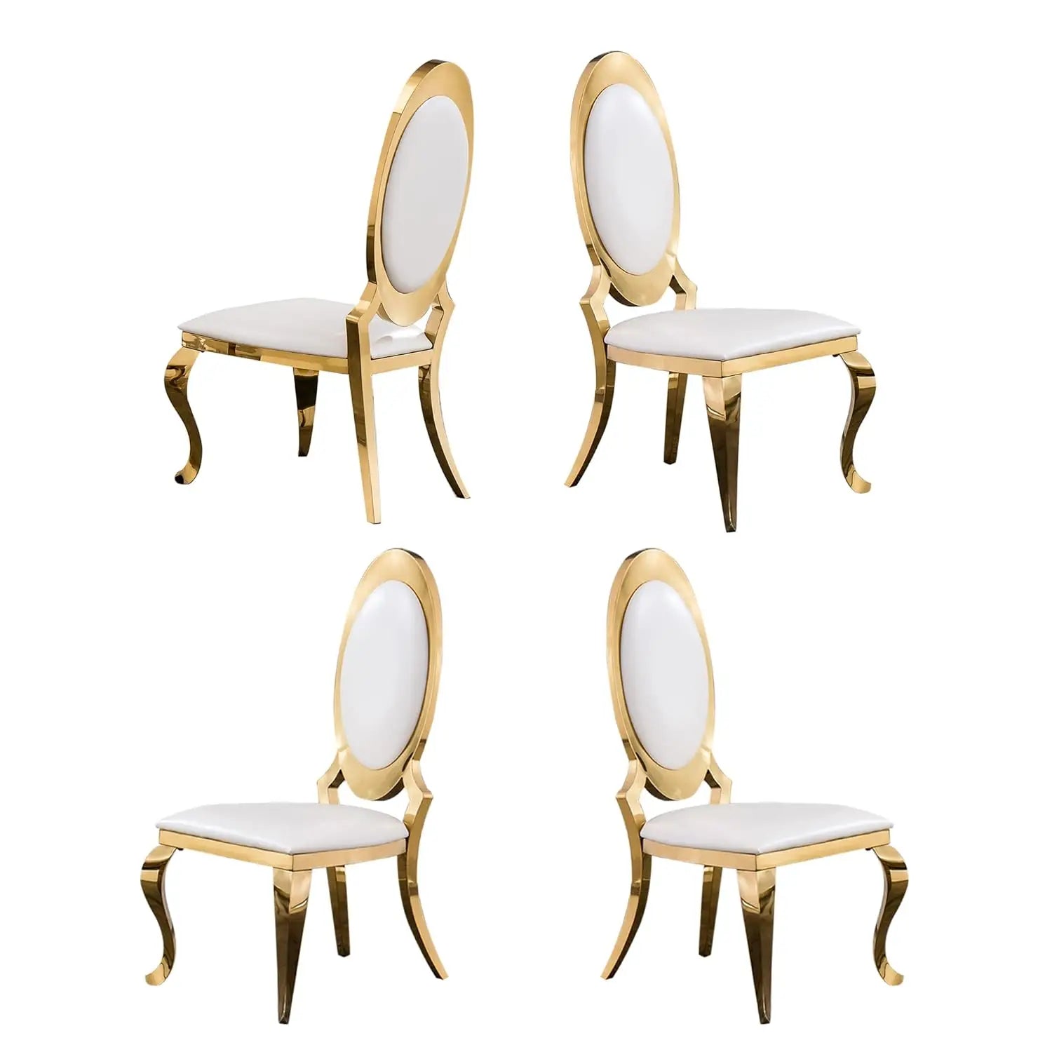 Modern Dining Chair Set of 4, Retro Luxury Leather Dining Room Chairs, Upholstered White Dining Chairs with Gold, Customized