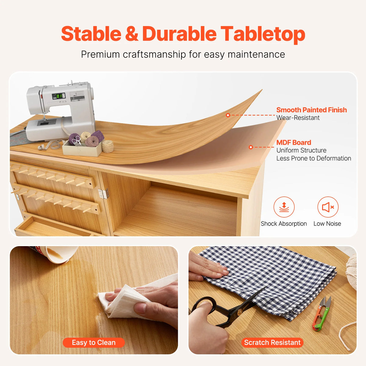 SucceBuy Folding Sewing Machine Table with Wheels and Storage Shelves