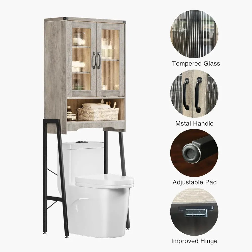 RBXC Space Saving Bathroom Storage Cabinet With Tempered Glass Door